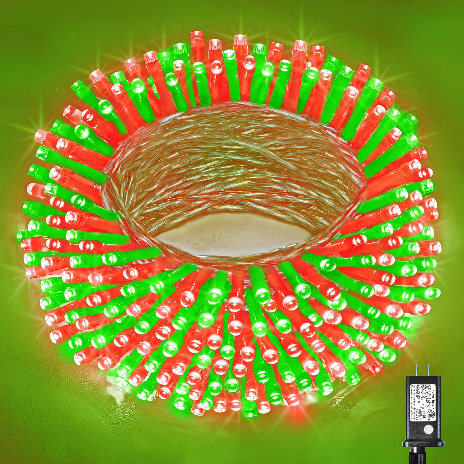 500 LED Halloween Lights Outdoor - 165ft Red and Green Christmas String Lights Indoor Clear Wire 8 Modes Plug in Waterproof Twin