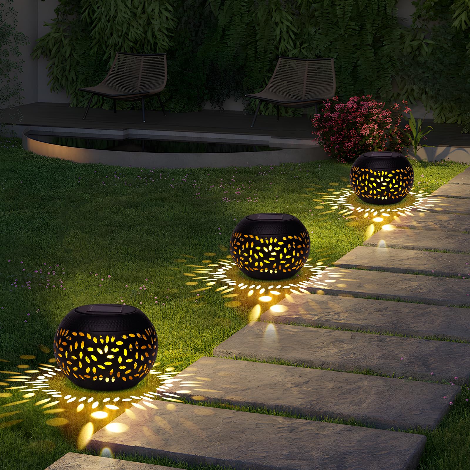 Solar Lanterns Waterproof Outdoor - 2 Pack Hollow Out Retro Metal Solar Lights, Unique Gardening Gifts For Women Mom, Outside Ga