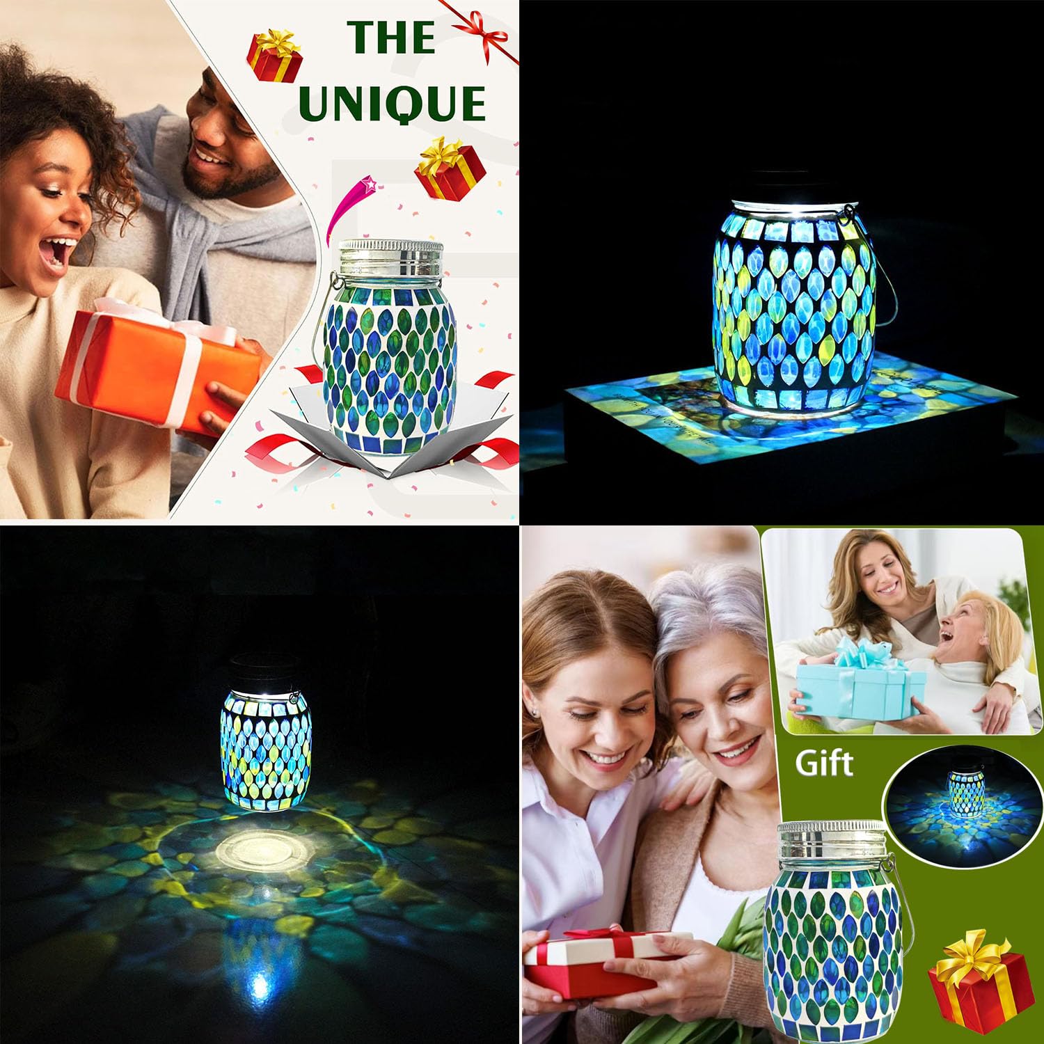GUANFU Mosaic Lights Solar Outdoor Lanterns, Waterproof Garden Decor, Blue, Model a003