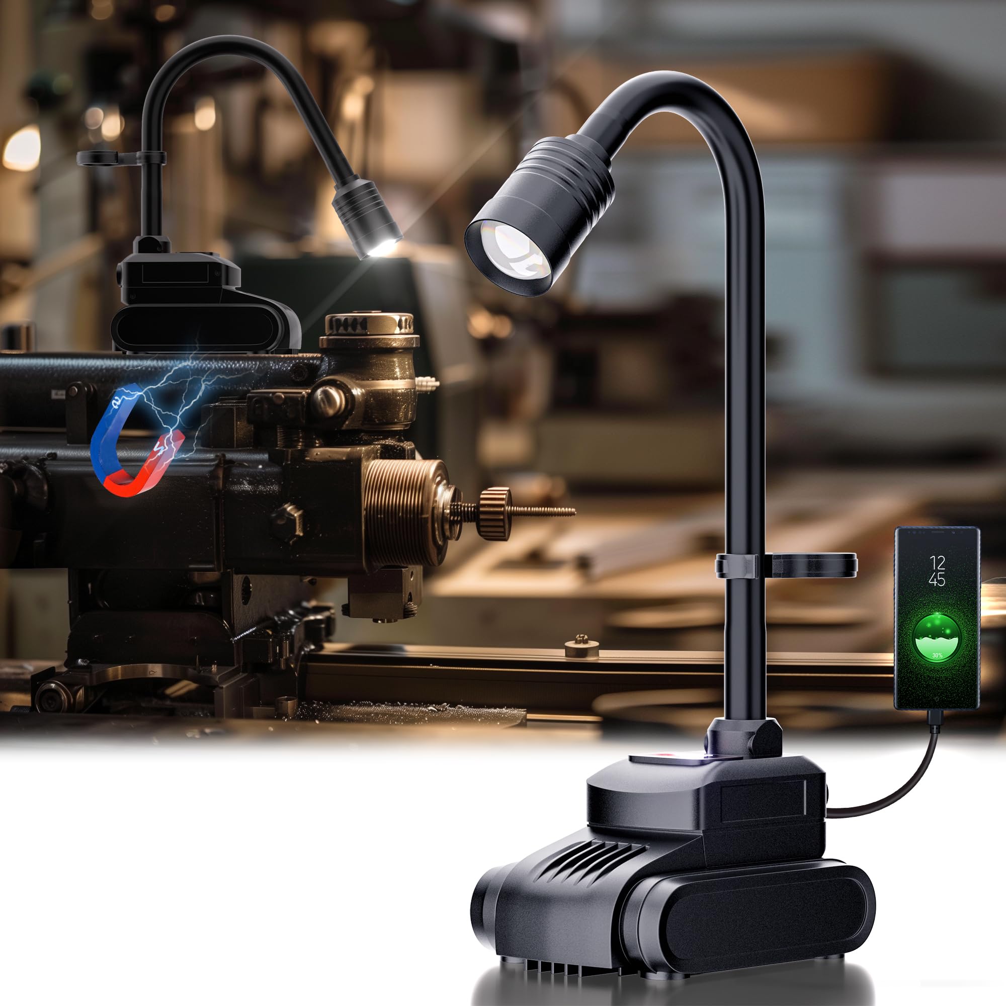 Favorlite Led Work Light, 5000Mah Magnetic Gooseneck Light Rechargeable, 2000 Lumen 360°Flexible Mechanic Light With Hook, Job Site Light For Men, Work Bench, Auto-Repairing, Emergency, Power Outage