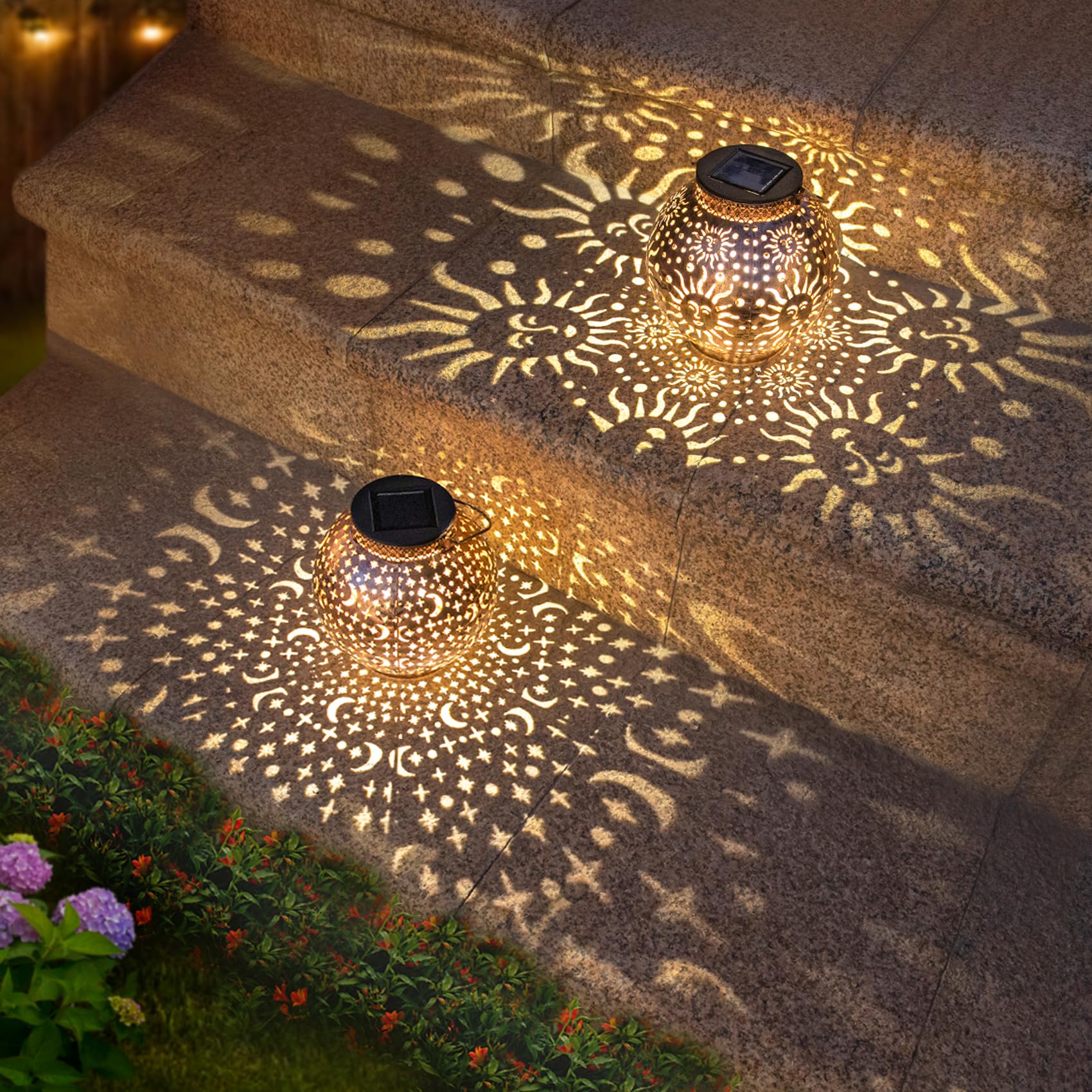 Go2garden Solar Garden Lanterns - Decorative Metal Hanging Lights, Waterproof, Small, Bronze, Model CW2009MS