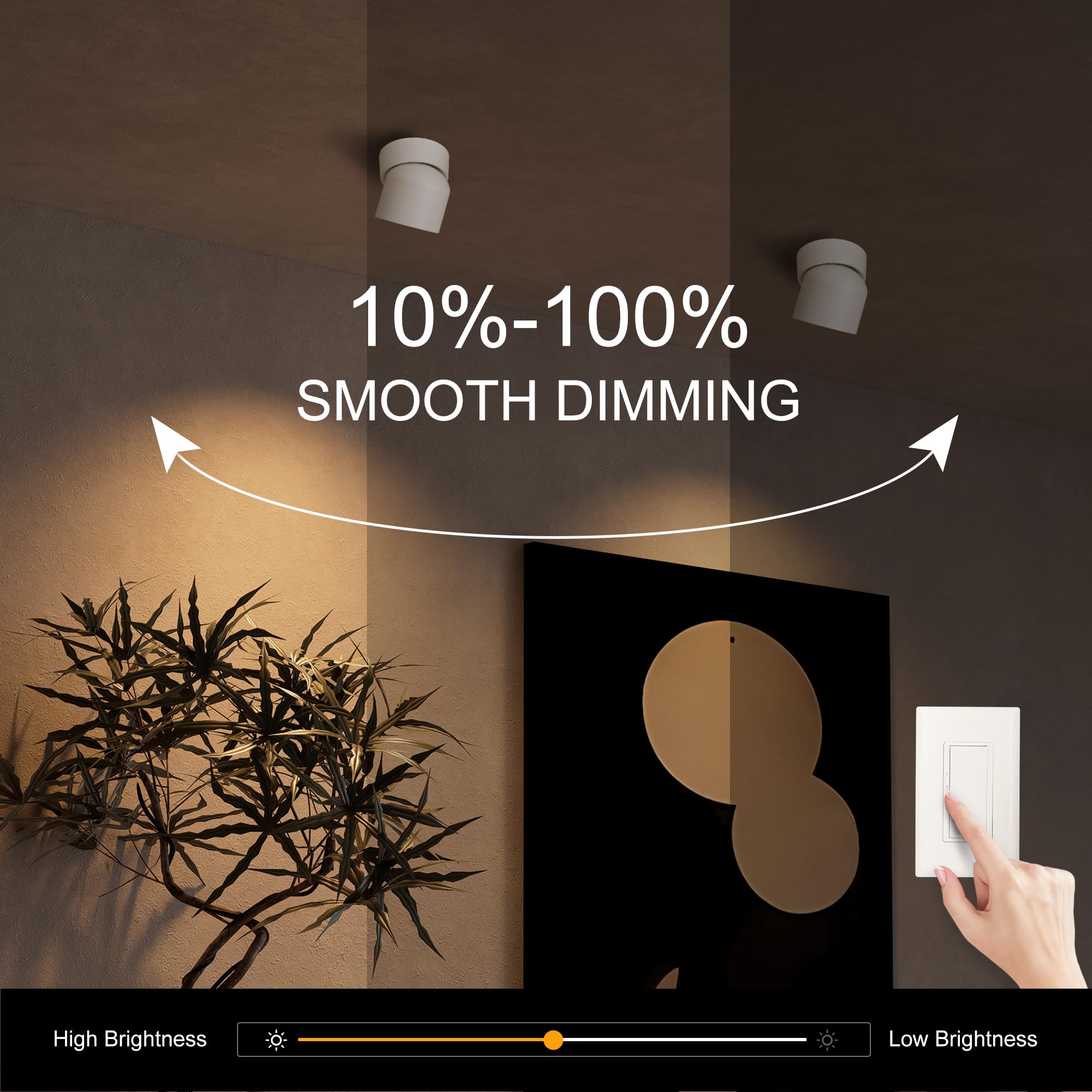 Aisilan 15W Dimmable LED Ceiling Spotlight, Modern White Wall Light, 350° Directional, CRI 97, Model MS052a-W-3K-Dim
