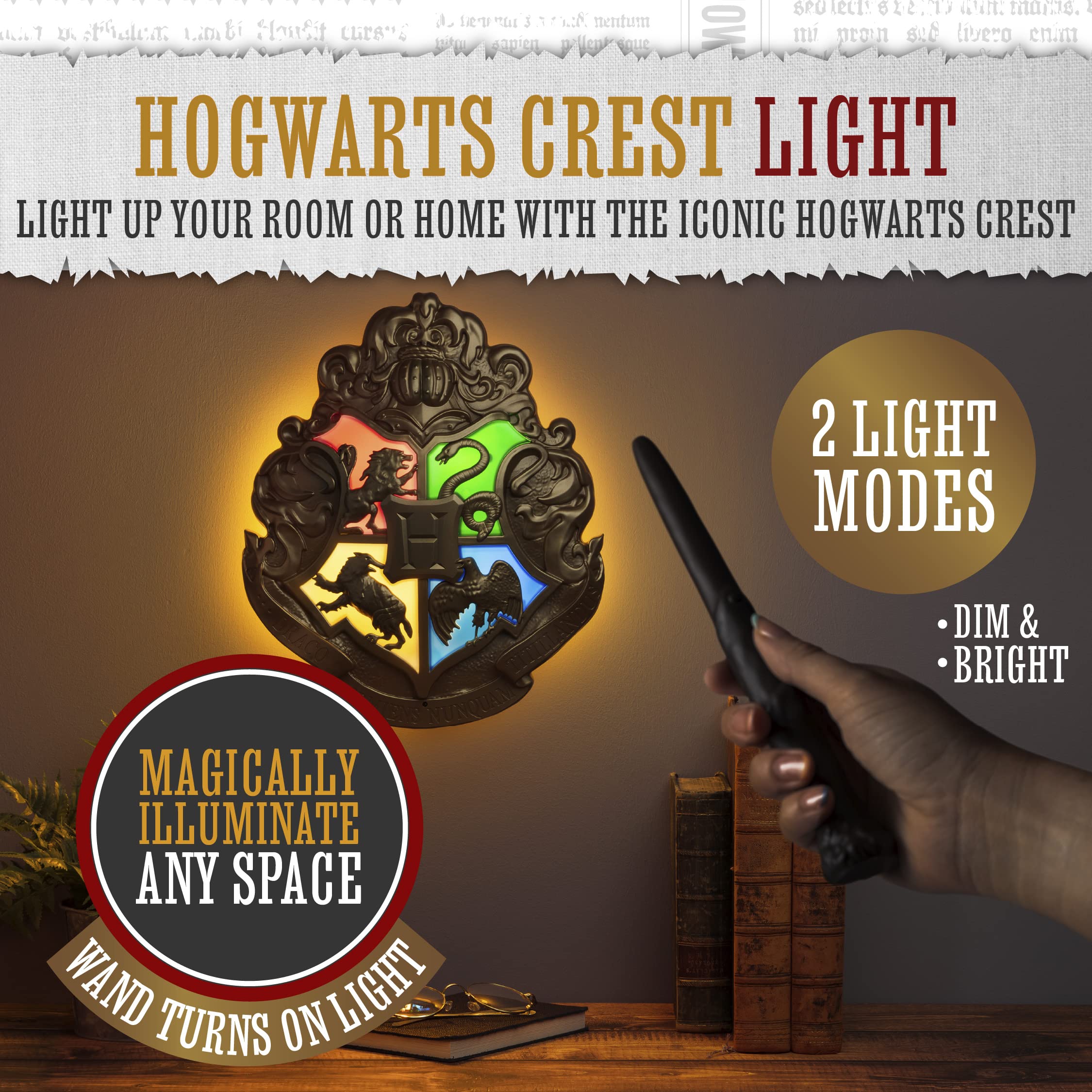 Harry Potter Hogwarts Crest Sign Lamp with Noble Wand Remote Control - Wall Decor or Stand-Alone Collectible Gifts for Fans