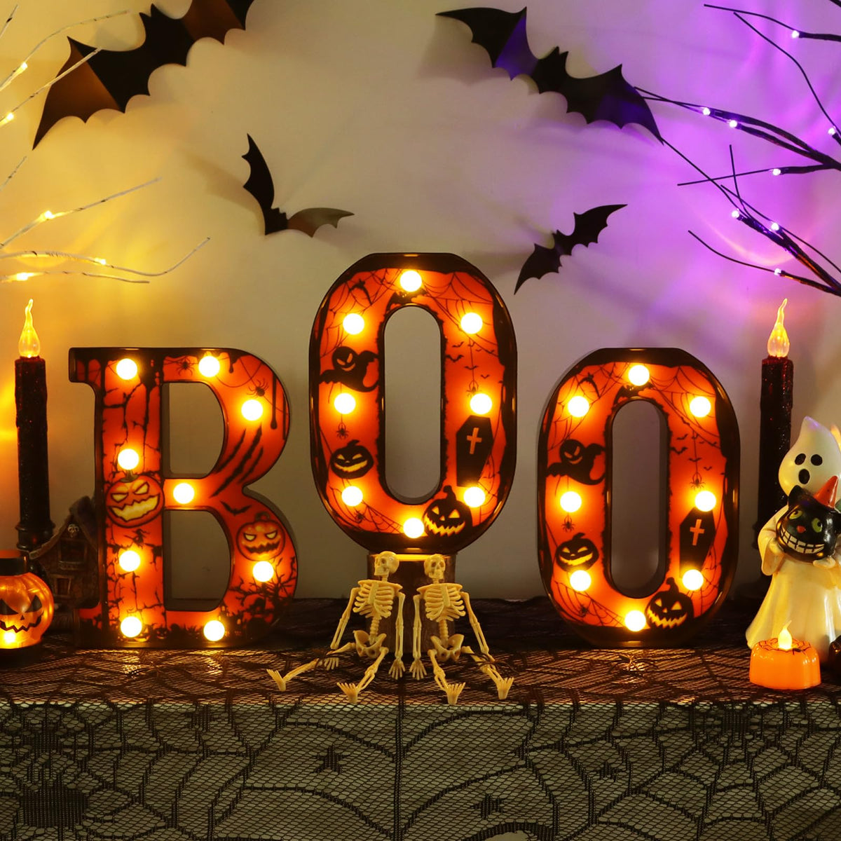 Boo Sign Halloween Decorations Indoor, Boo Decor 8.5 Inch Led Marquee Light Up Boo Letters, Battery Powered Halloween Table Deco