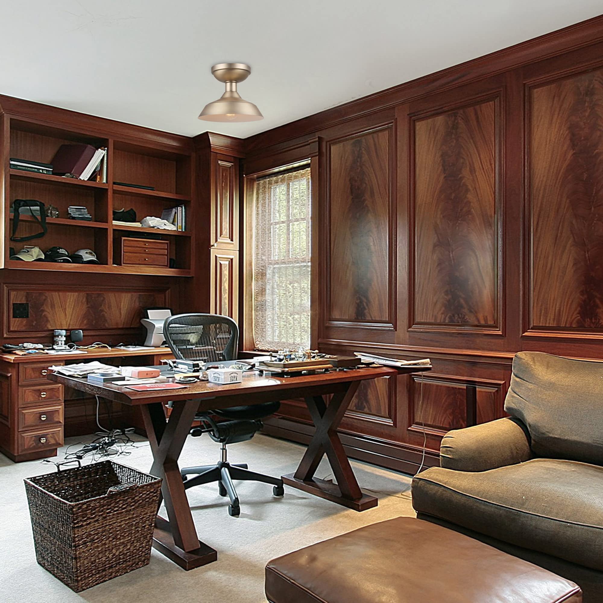 Globe Electric 44843 Kurt 1-Light Outdoor Indoor Flush Mount Ceiling Light, Matte Brass, Bulb Not Included