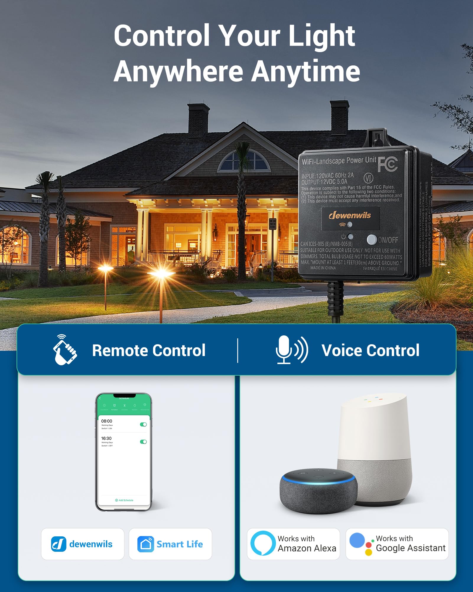 Dewenwils 60W Wifi Low Voltage Transformer, 120V Ac To 12V Dc, Smart Outdoor Low Voltage Landscape Transformer With Timer, Work