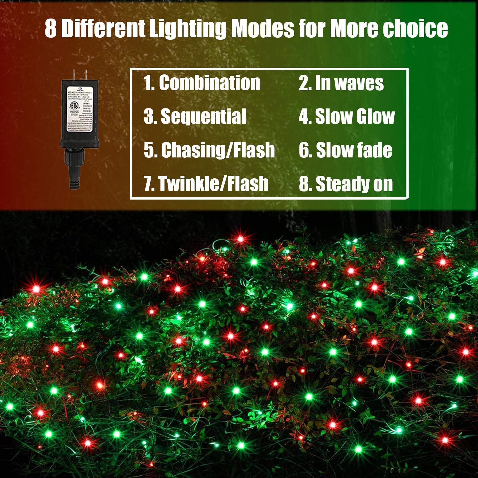 Neoclassy 120LED Christmas Net Lights, 5ft x 6ft, Waterproof, 8 Modes, Black Wire, Red and Green
