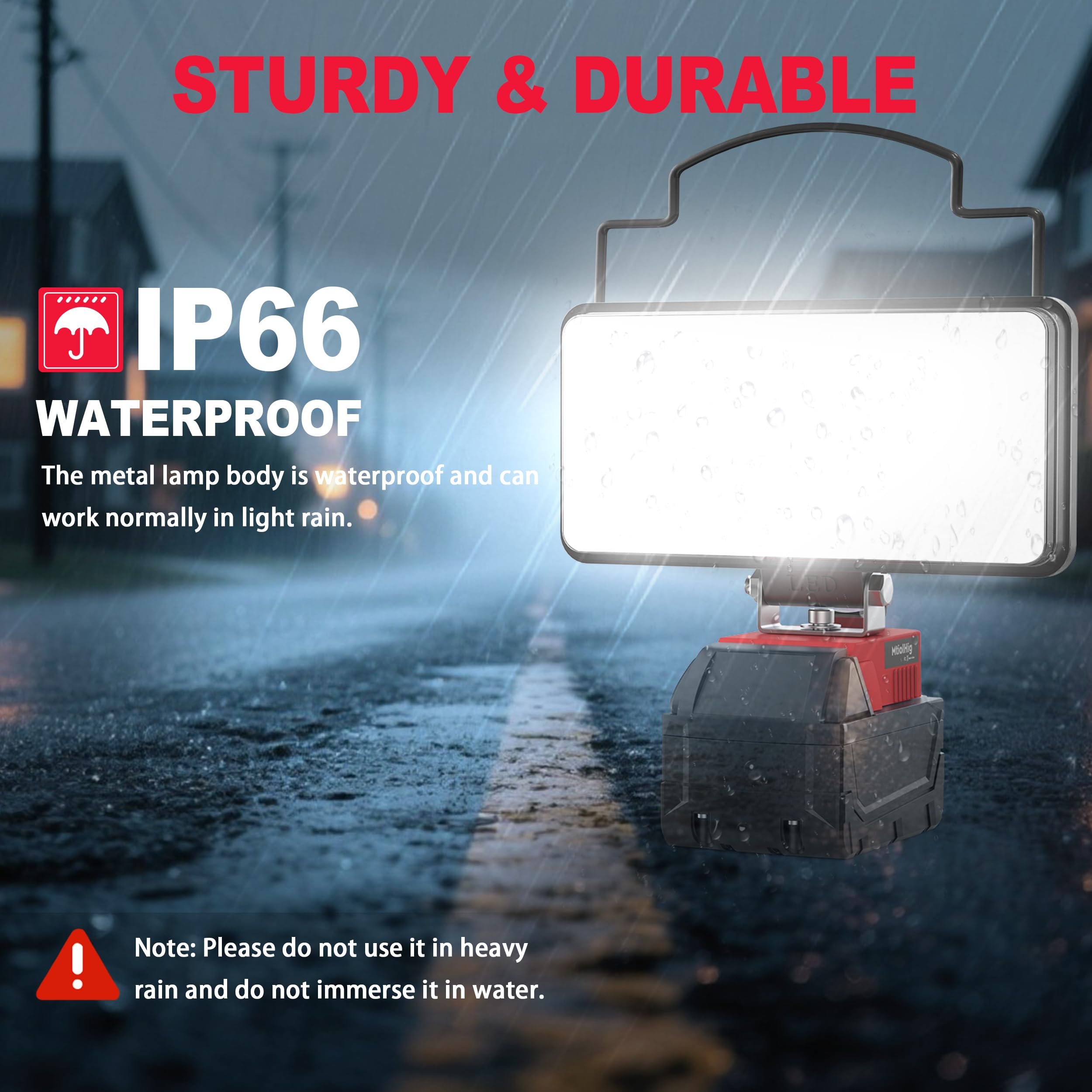MtiolHig Cordless LED Work Light 145W - 14500 Lumen - Compatible with Milwaukee 18V Battery - Portable Flood Light for Work & Outdoor Use