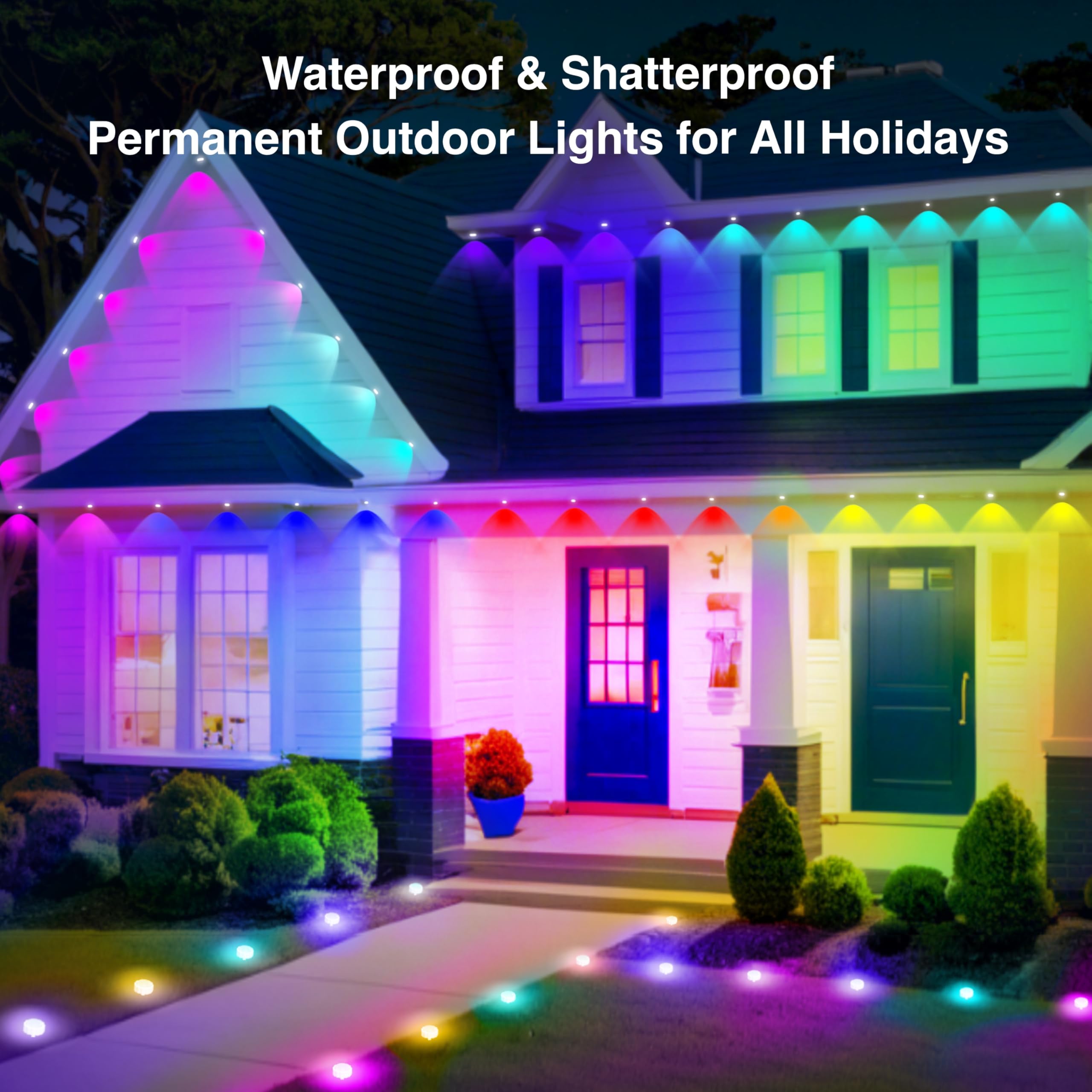 Honche Permanent Outdoor Lights - Eaves Light, 100ft with 72 Lights, Multicolor, Plastic, Model HCWYD-2