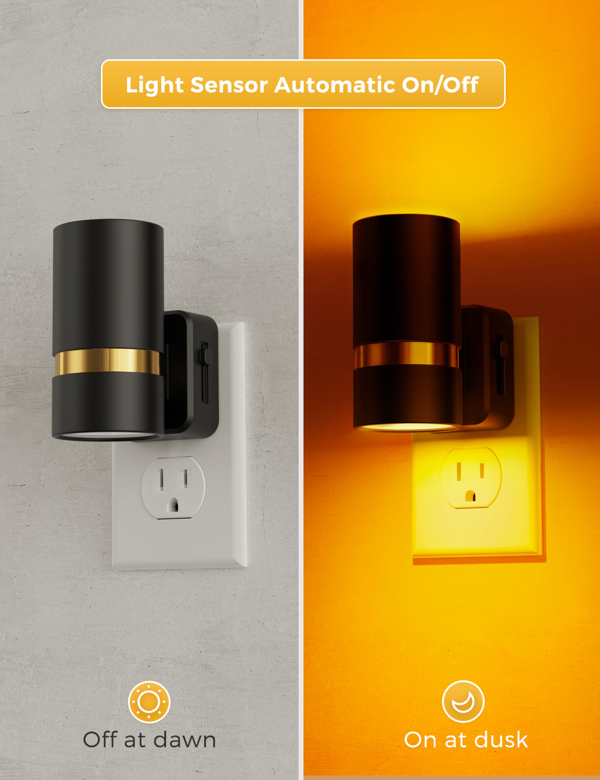 L Lohas Led Amber Night Light, Night Lights Plug Into Wall, Dusk To Dawn Sensor, Sleep Night Light Plug In For Kids, 0-100Lm, Ye
