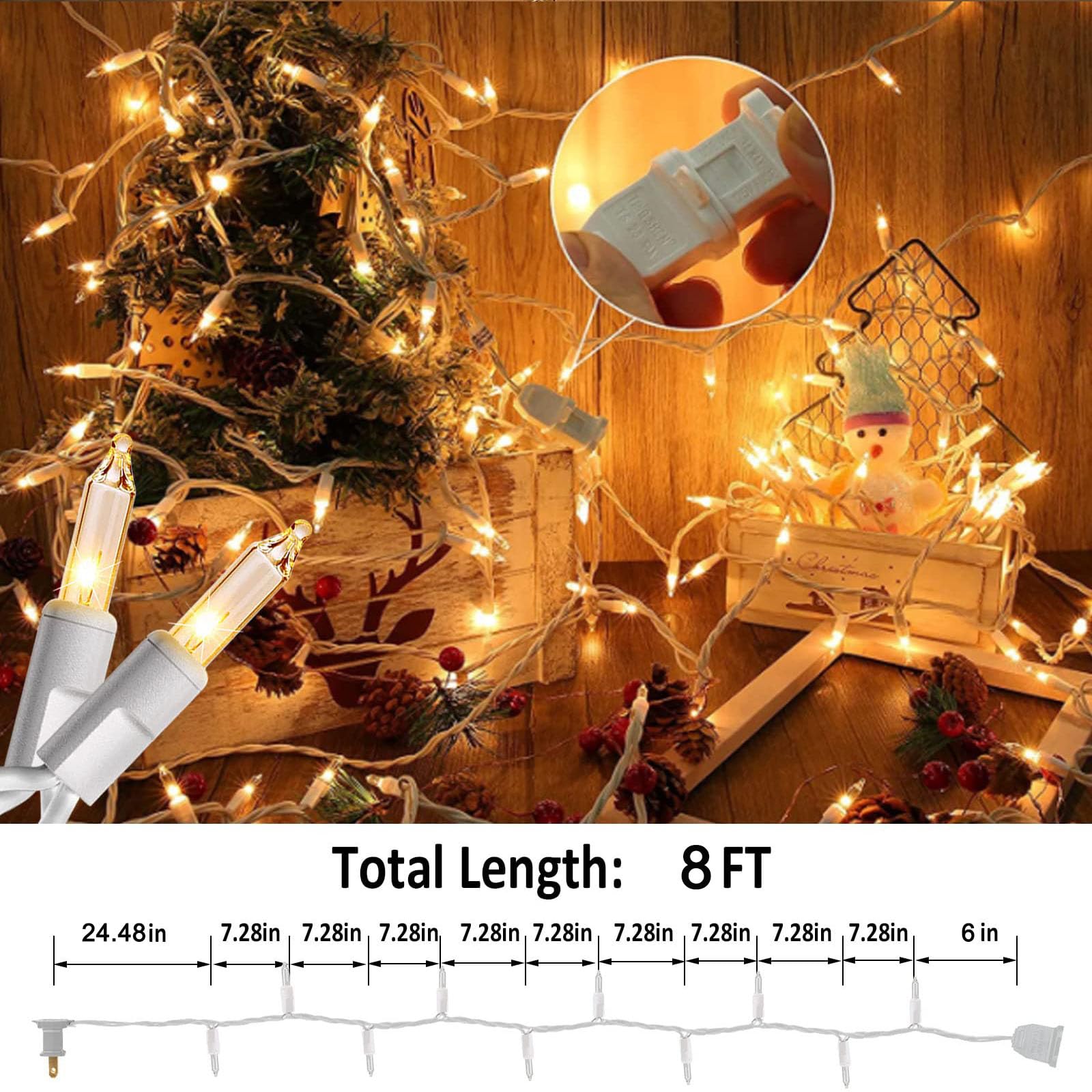 Lidore Super Bright Clear Mini Christmas Tree String Lights, Gift For Decoration, 8Ft 10 Count Bulbs With White Cord, Ul Listed Indoor Outdoor Lighting For Holiday (White Cable)