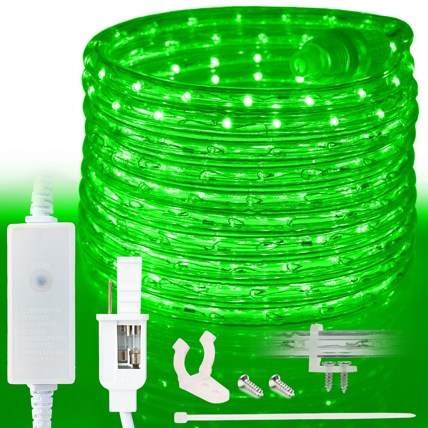 West Ivory 190LEDs, 25ft Green Outside LED Rope Light, 8 Modes, Connectable Outdoor Permanent Waterproof Accent Exterior Lightin