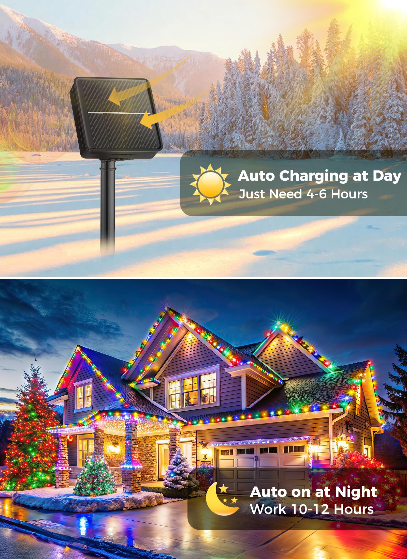 Minetom Solar Christmas Lights, 50 LED C9 Multicolor String Lights, Waterproof with Timer & 8 Modes for Outdoor Garden Party Decoration