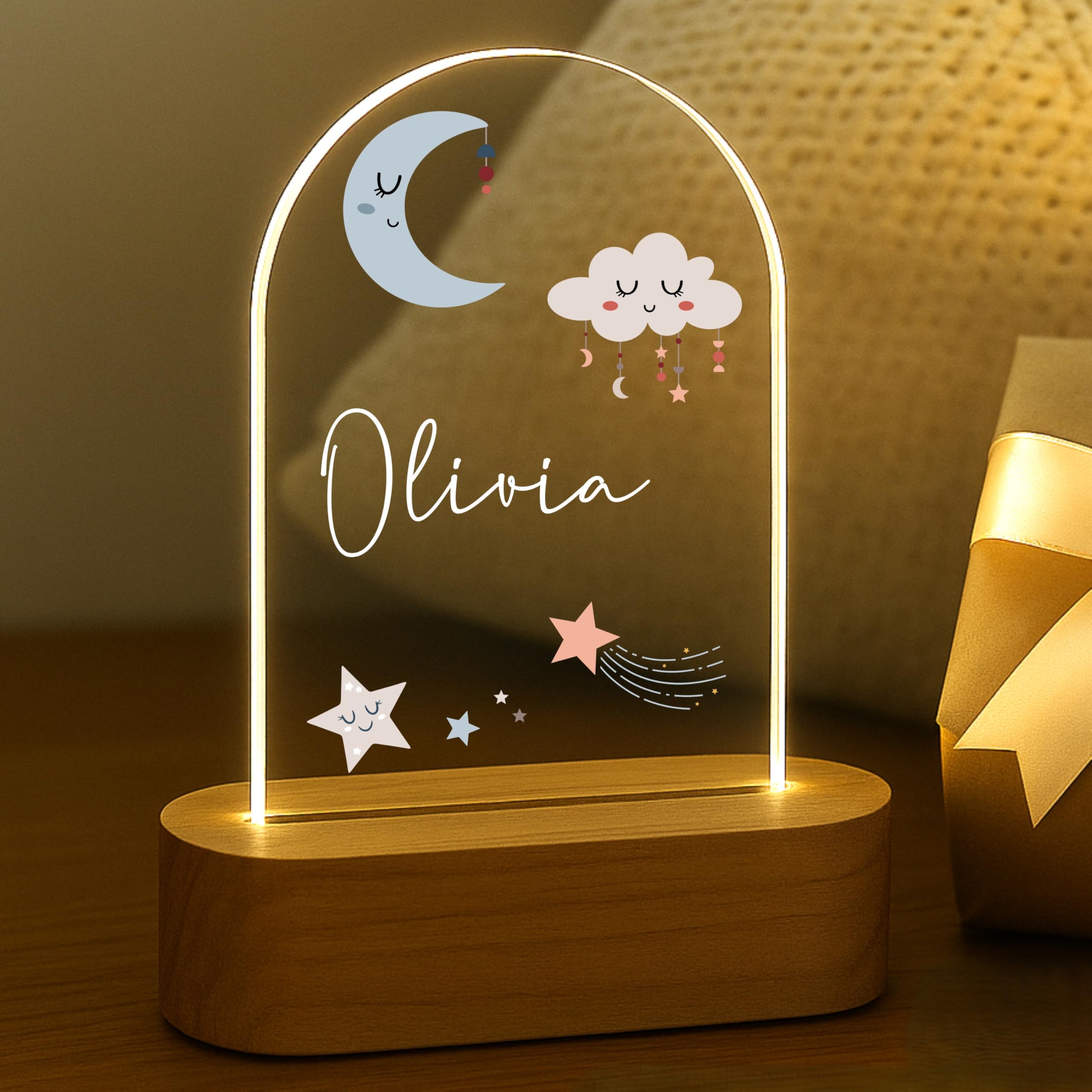 Personalized Stars Baby Night Light for Kids | Custom Name Moon and Stars Nursery Decor | Cute 7-Color Plug-in LED Arch-shaped N