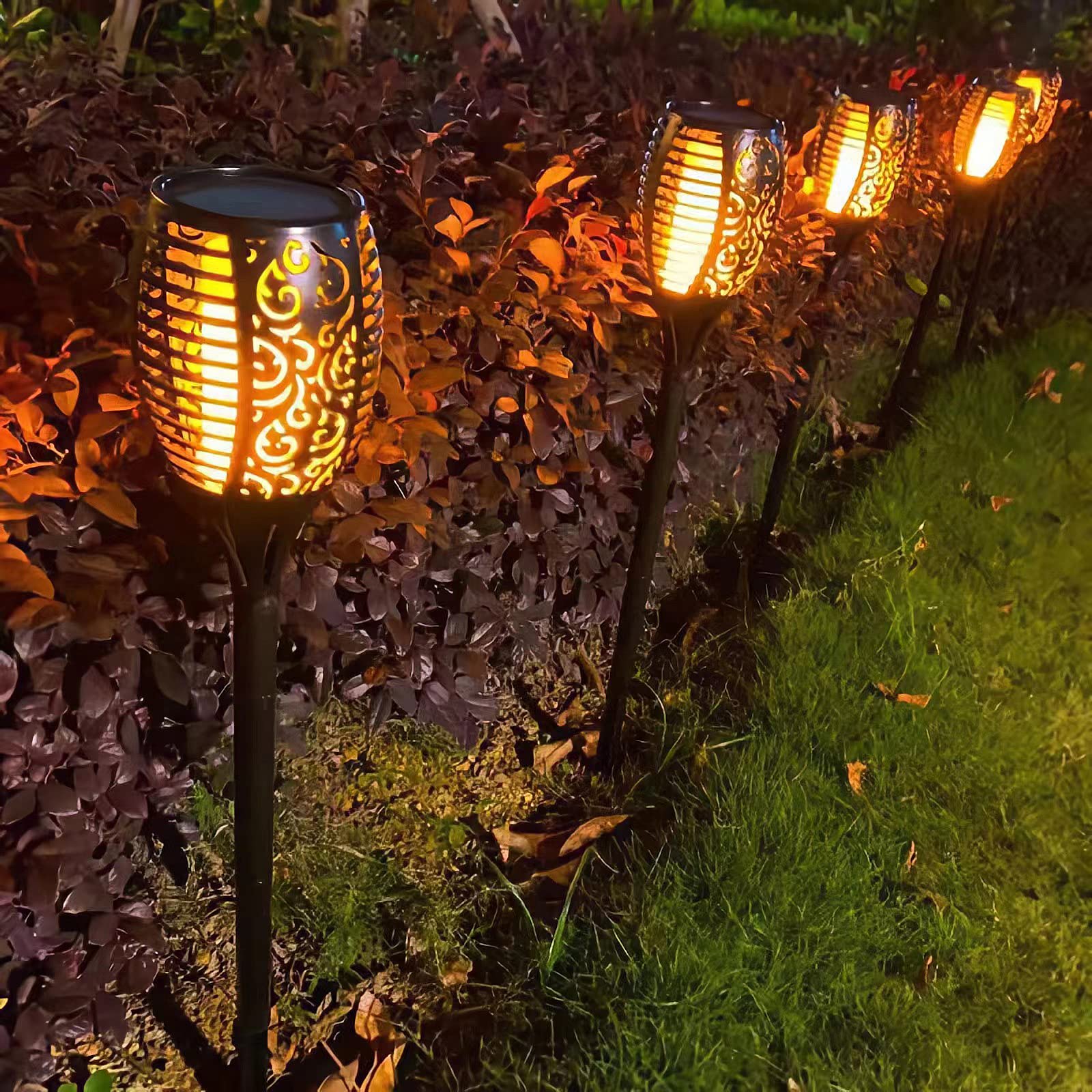 Liveasily Solar Torch Lights 4 Pack with Flickering Flame, Waterproof Outdoor Decorations, Auto On/Off Garden Lights