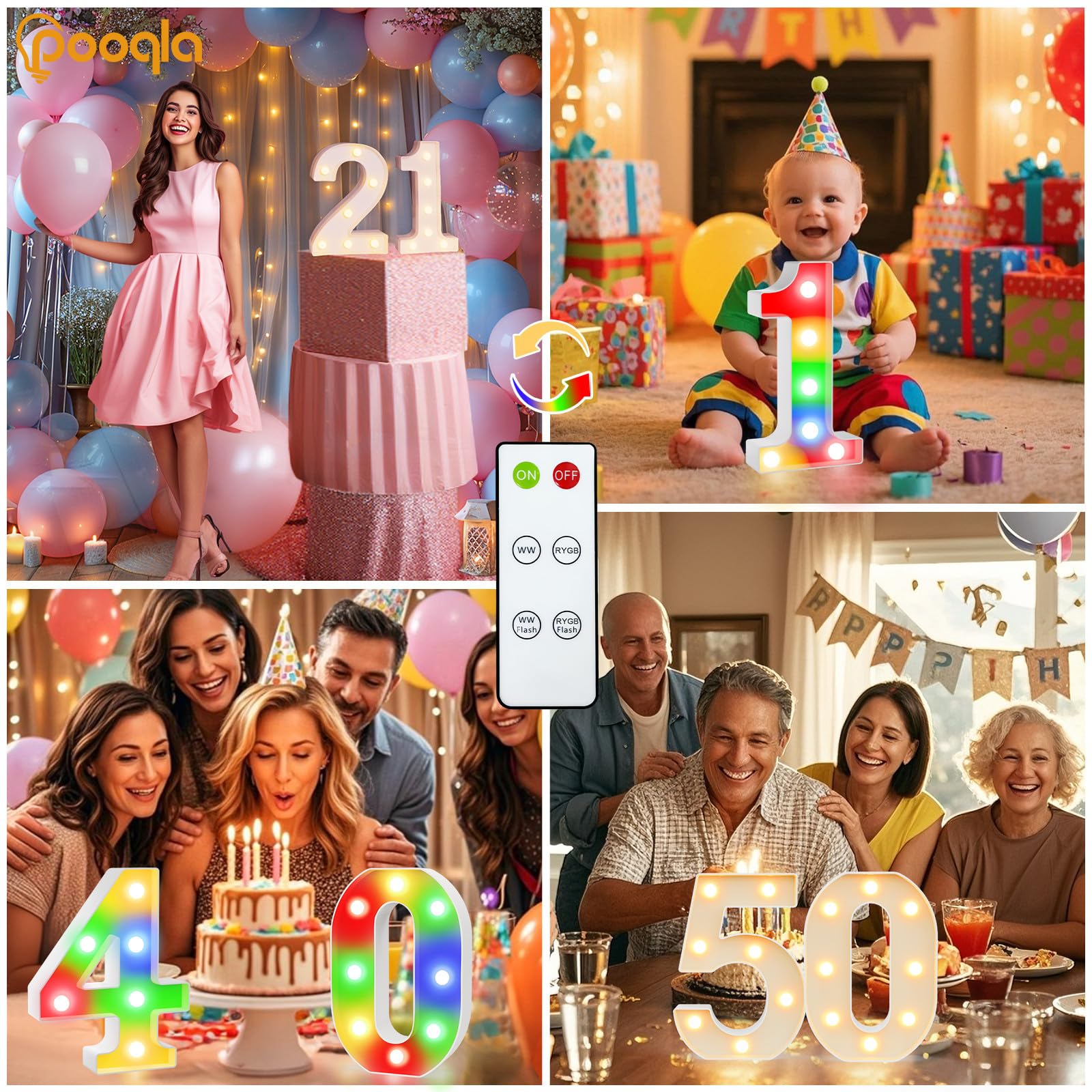 Pooqla Led Light Up Numbers 5  Warm White And Colorful Lighted Marquee Numbers With Remote  Lighted Numbers For 5Th 50Th Birthday Decorations  Gift For Girls Boys Her Him Anniversary Home Party Decor