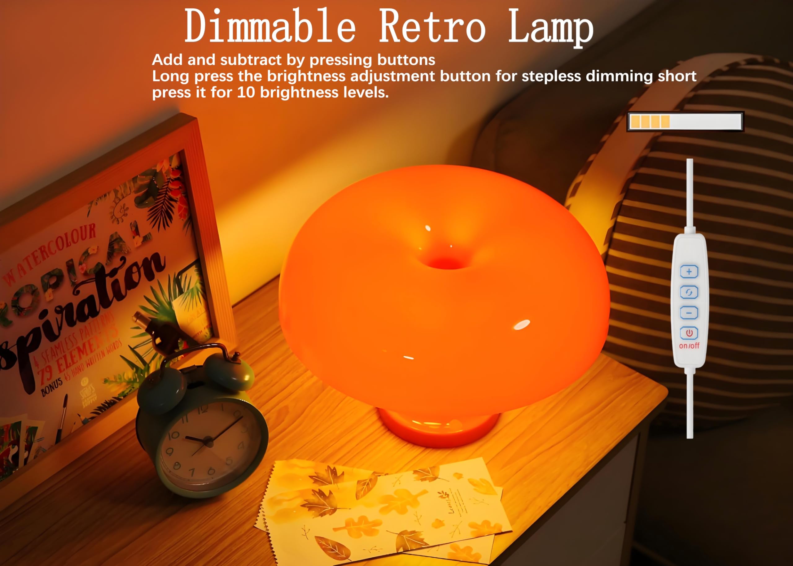 Joanajo Orange Mushroom Lamp Dimmable Mushroom Table Lamp With 3 Lighting Modes Plug Donut 70S Retro Mid Century Lamp For Room A