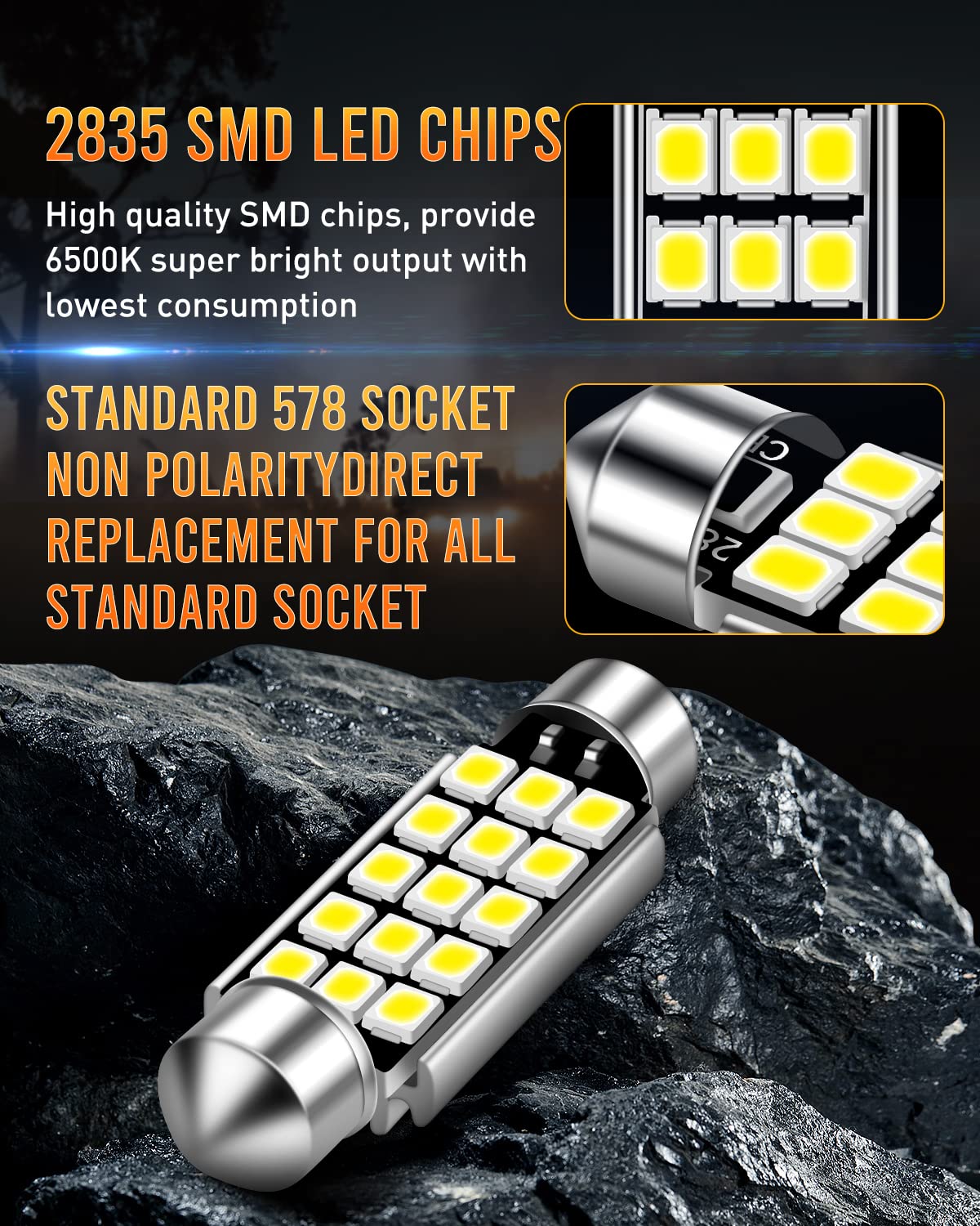 LUYED 578 569 211-2 212-2 LED Bulbs Xenon White 360 Lumens Super Bright 2835 15-EX Chipsets Used for Interior Dome Map Door Cour