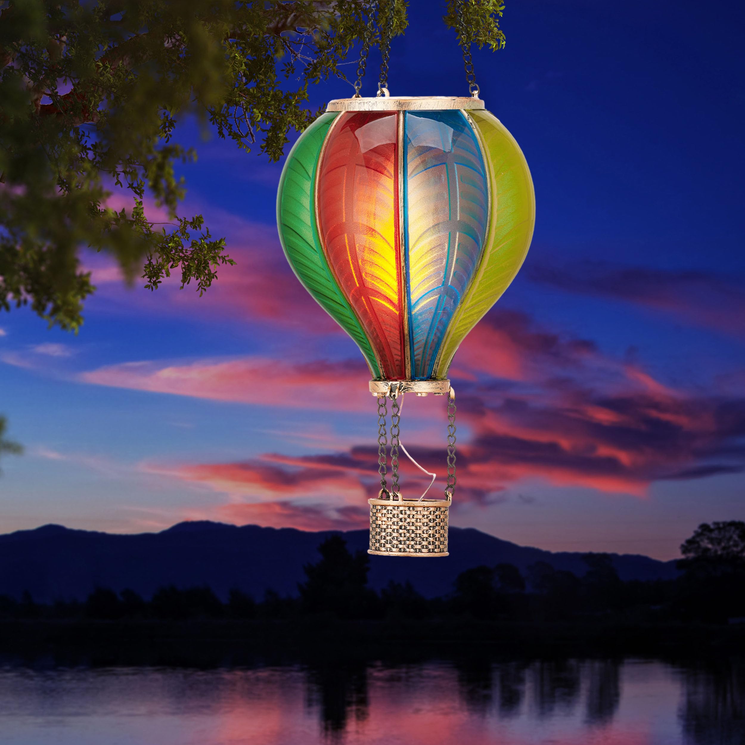 Teresa'S Collections Hot Air Balloon Solar Lantern - Green Plastic Outdoor Light For Garden Decor