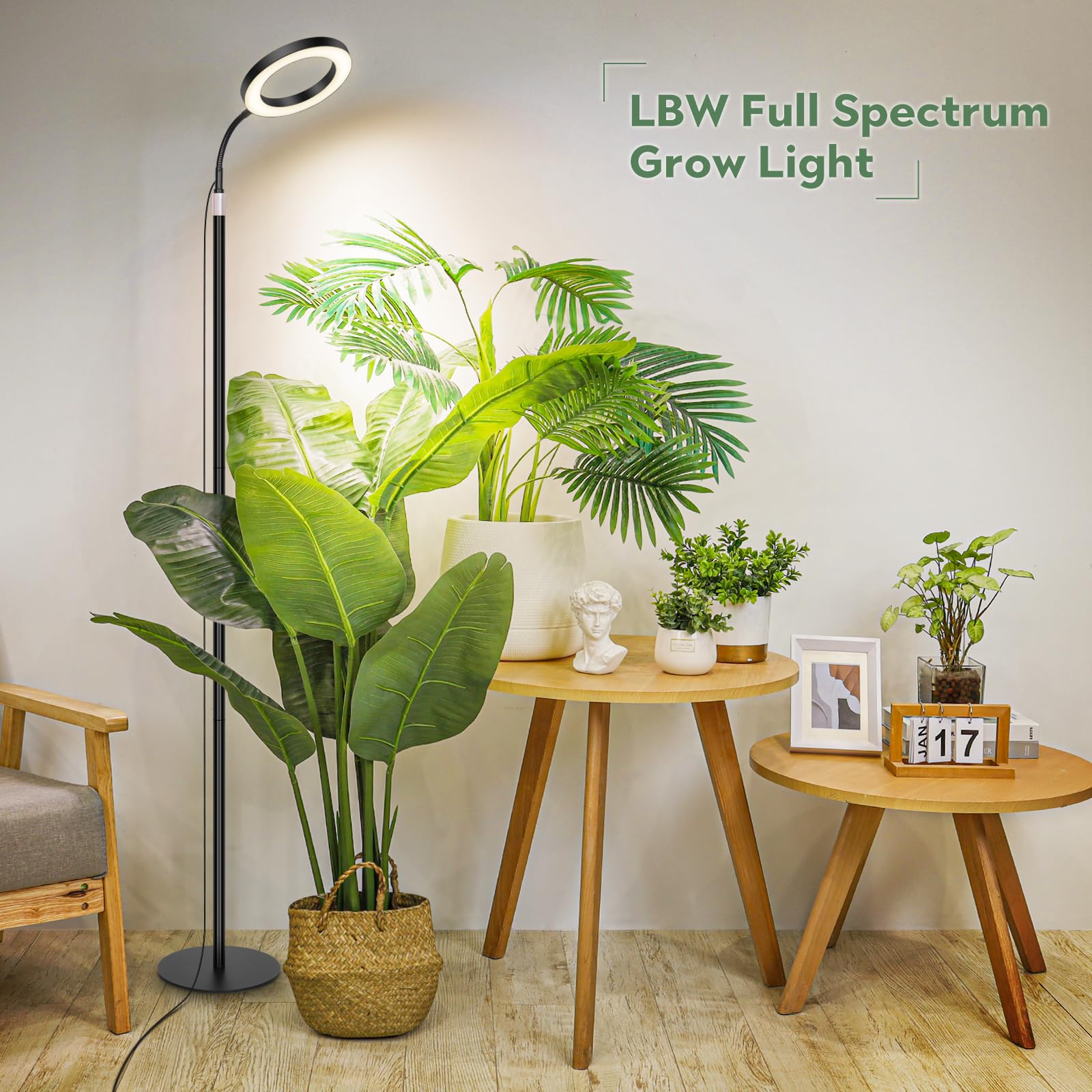 LBW Full Spectrum Grow Lights with Adjustable Stand, Auto Timer, 4 Dimmable Levels, 47.2-63 for Indoor Plants, Black