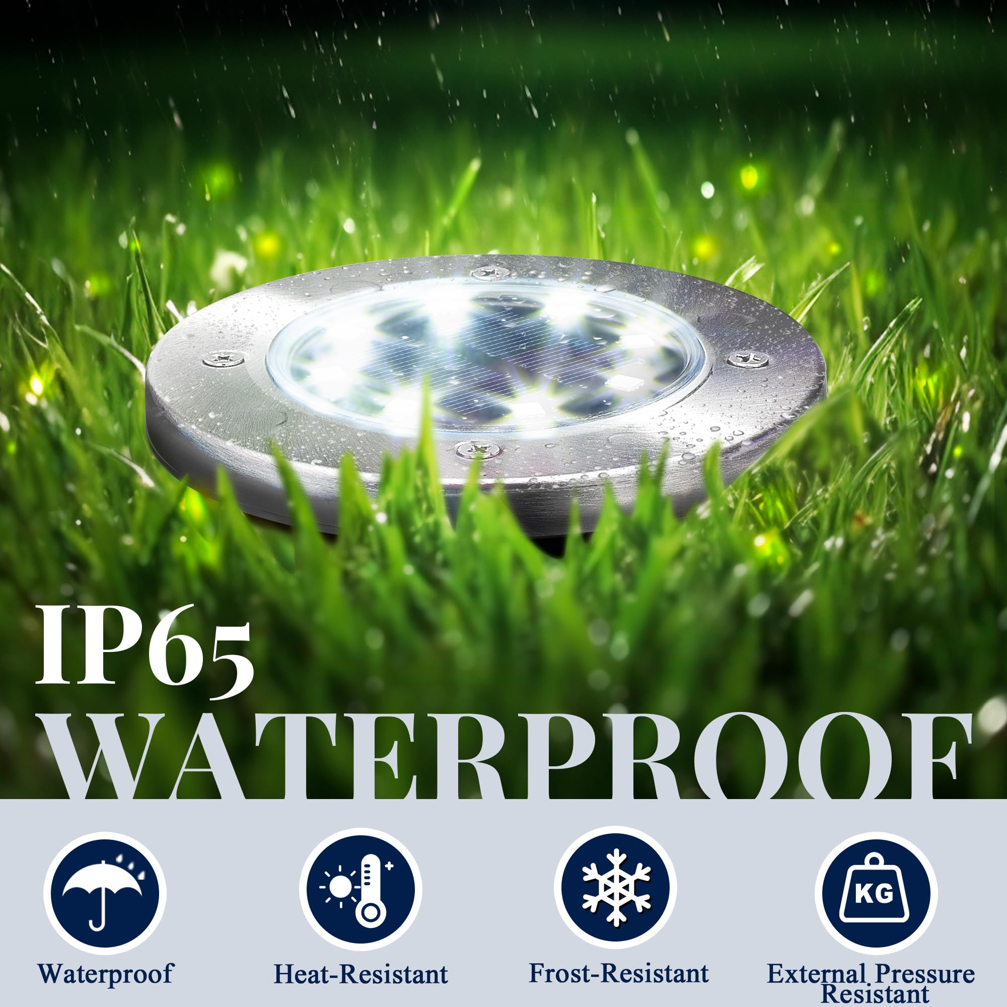 SOLPEX Solar Ground Lights, 20 Pack, Waterproof Stainless Steel & Plastic, Cool White, Model 8630 for Pathway & Garden