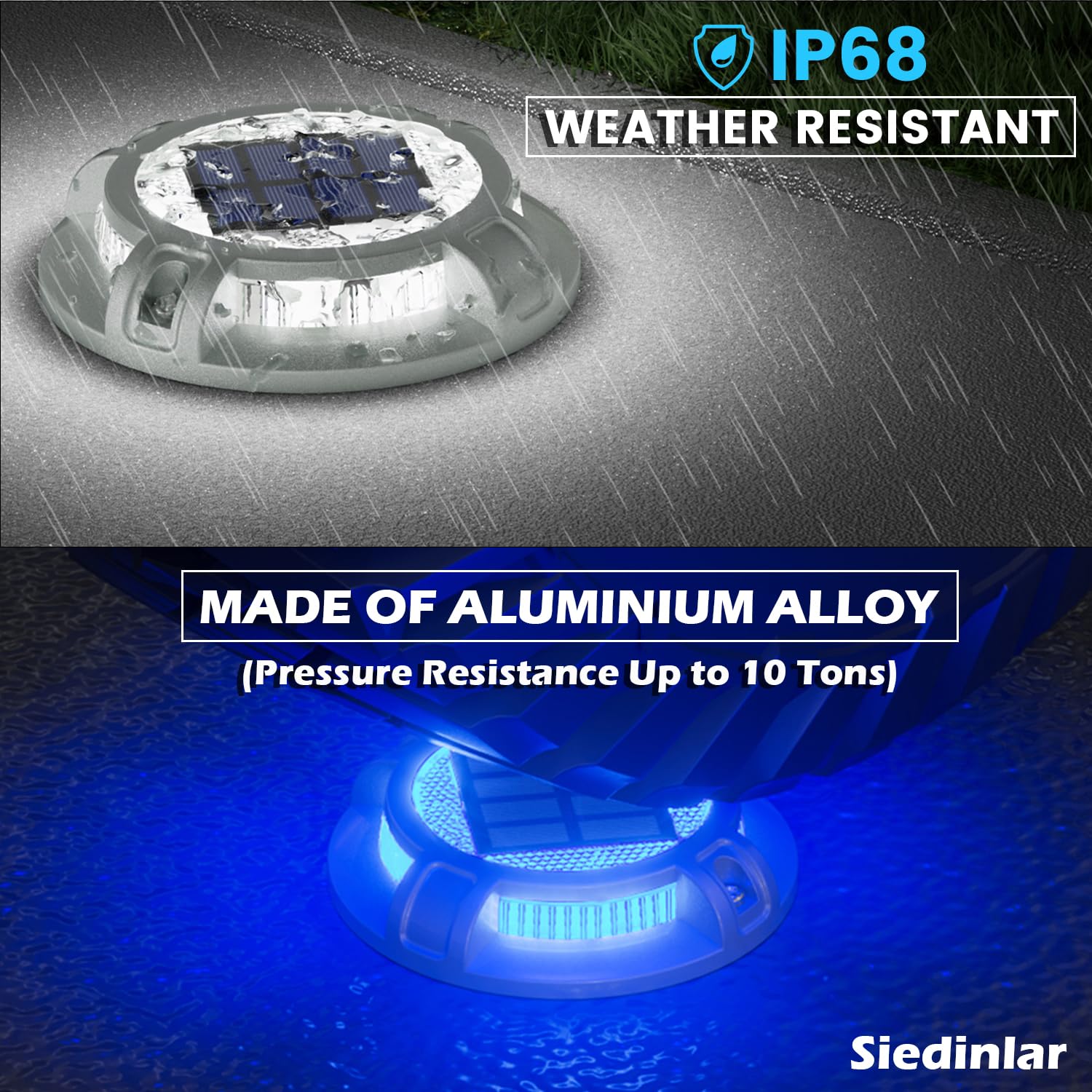 Siedinlar Solar Driveway Lights Outdoor 4 Modes 40 Leds Marine Dock Light Deck Driveway Markers Waterproof For Garden Step Ground Walkway Pathway Yard  Blue/White Dynamic Lighting (1 Pack)