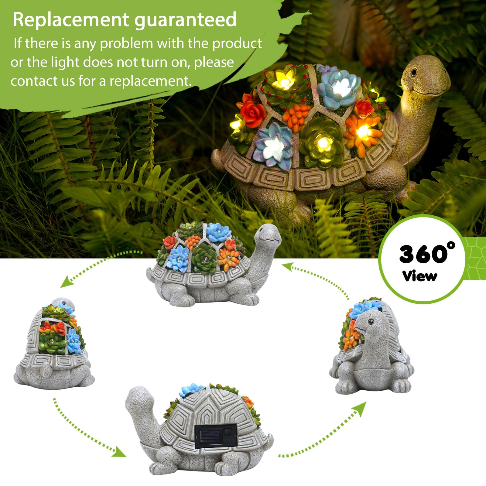 Tiejiajiang Solar Garden Turtle Statue With 7 Led Lights - Gray Turtle Outdoor Decor For Yard