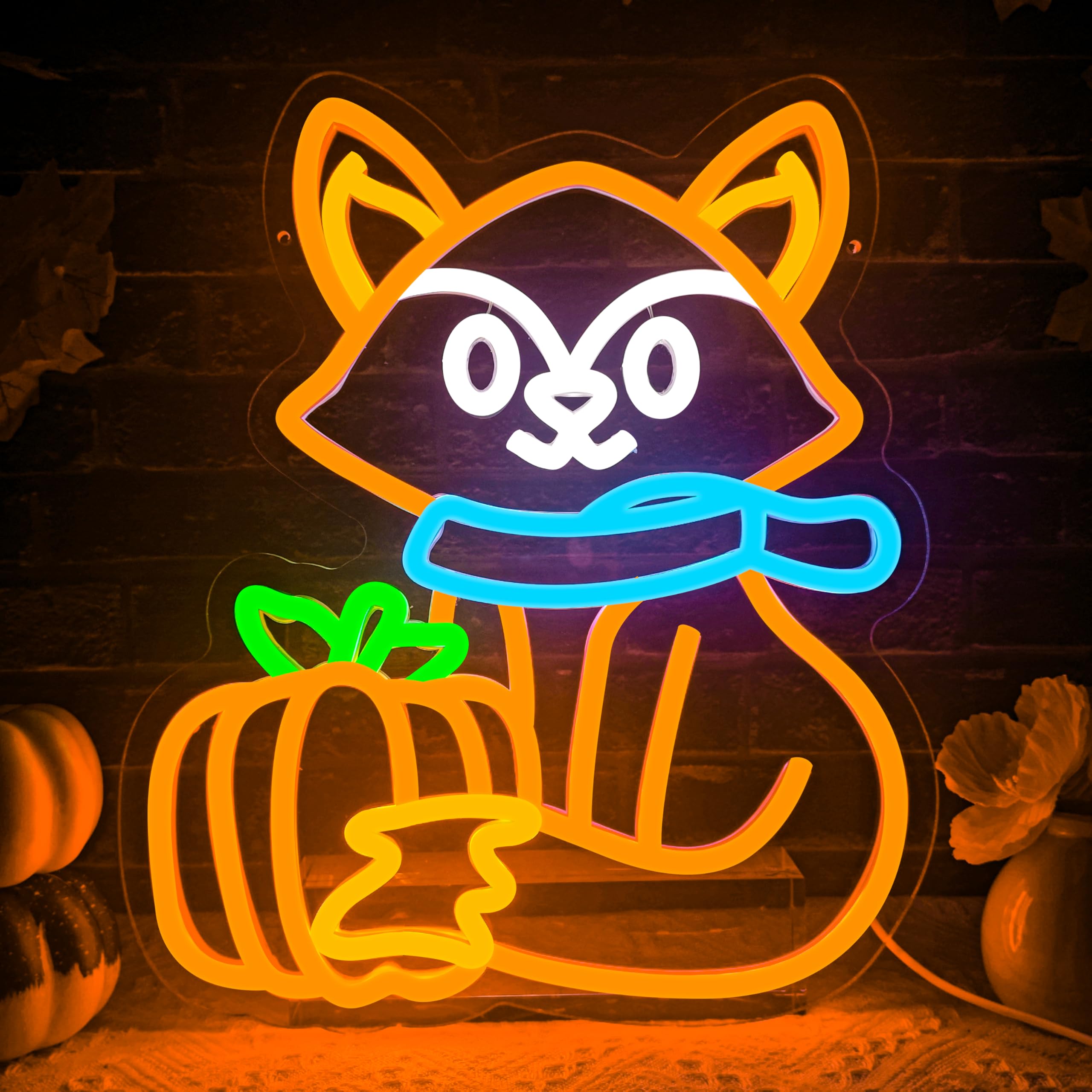 Fox Pumpkin Neon Sign Dimmable For Thanksgiving Neon Sign Led Fall Neon Light Sign Decoration Glowing Sign Usb Powered Wall Hanging Decoration For Thanksgiving Autumn Decor Present