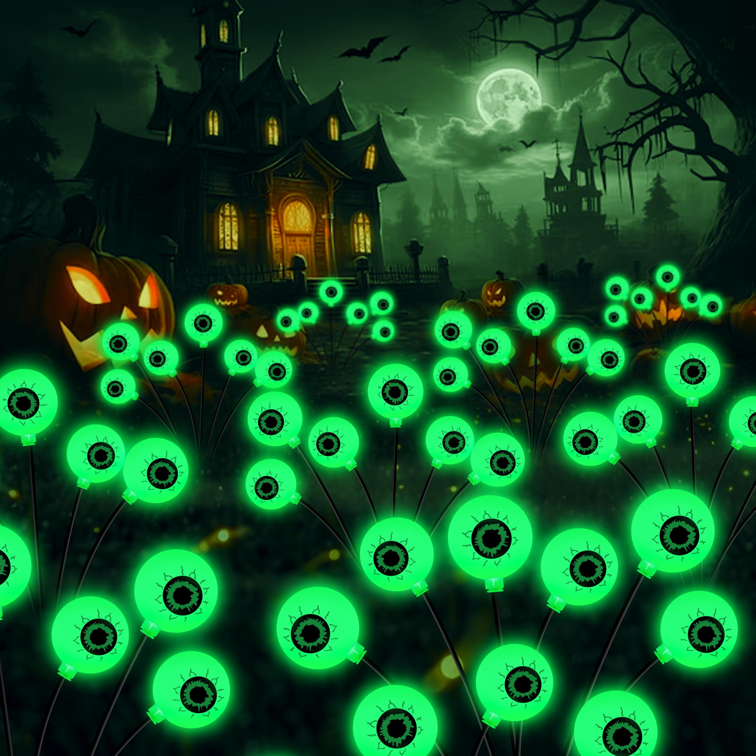 Kohlrabi Halloween Outdoor Decorations, 4 Pack 24 Led Green Eyeball Swaying Lights, Waterproof