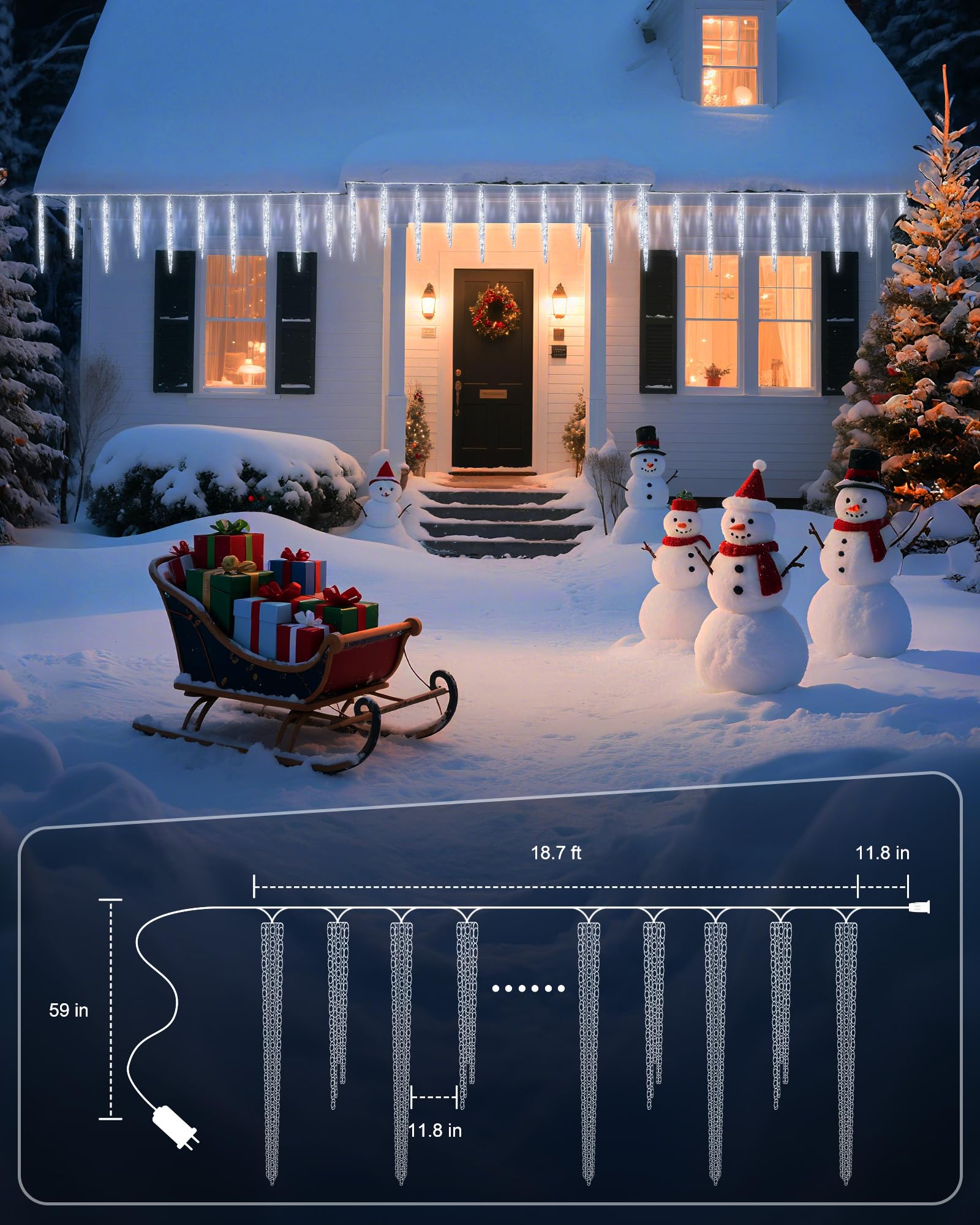 Minetom Christmas Icicle Lights - 200 LED Twinkling Cool White 40 Tubes, Waterproof String Lights for Outdoor Holiday Decoration