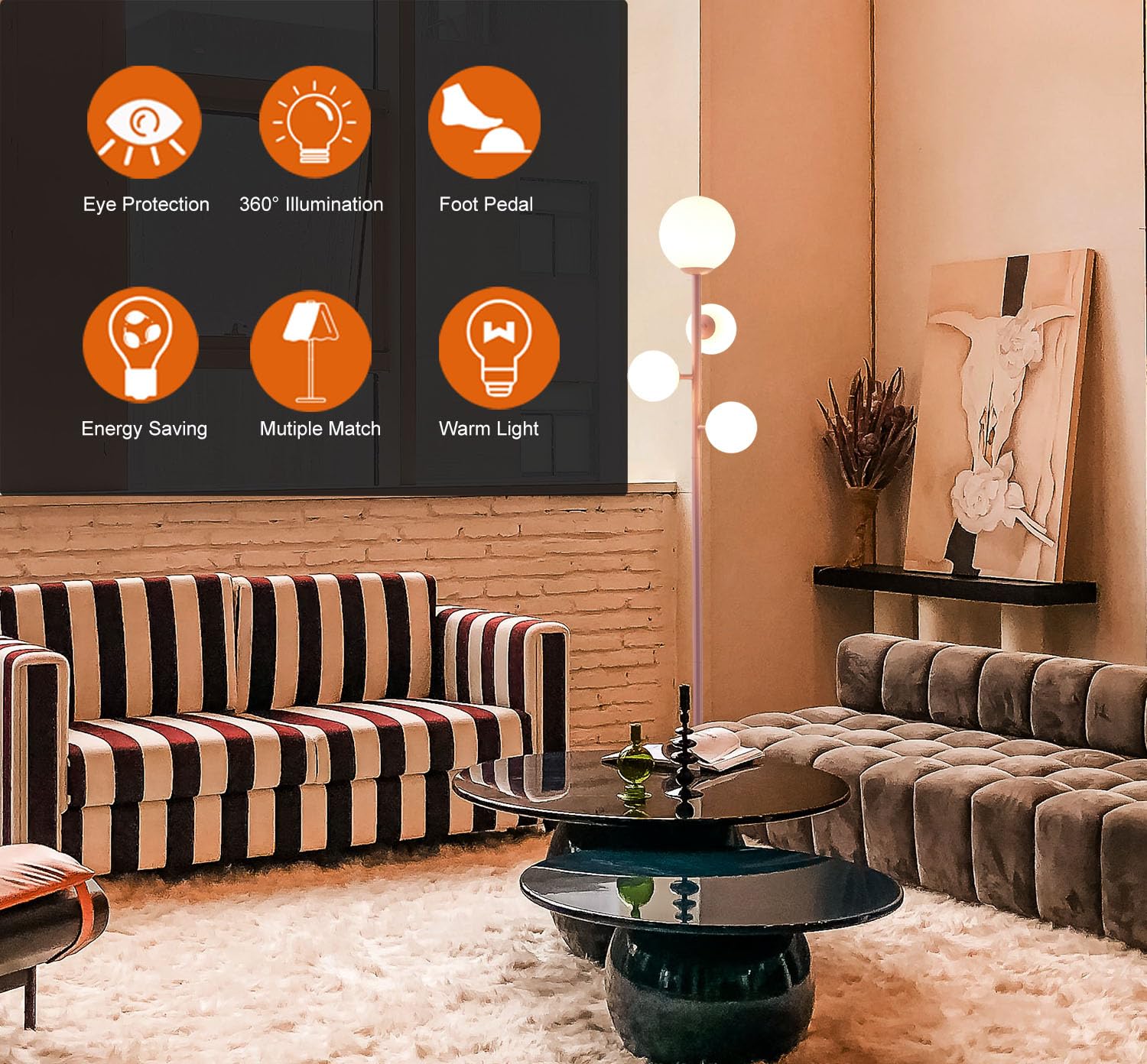 Fiqevs 4 Globe Floor Lamp - Modern White Standing Lamp With Frosted Glass Shade & Led Bulbs