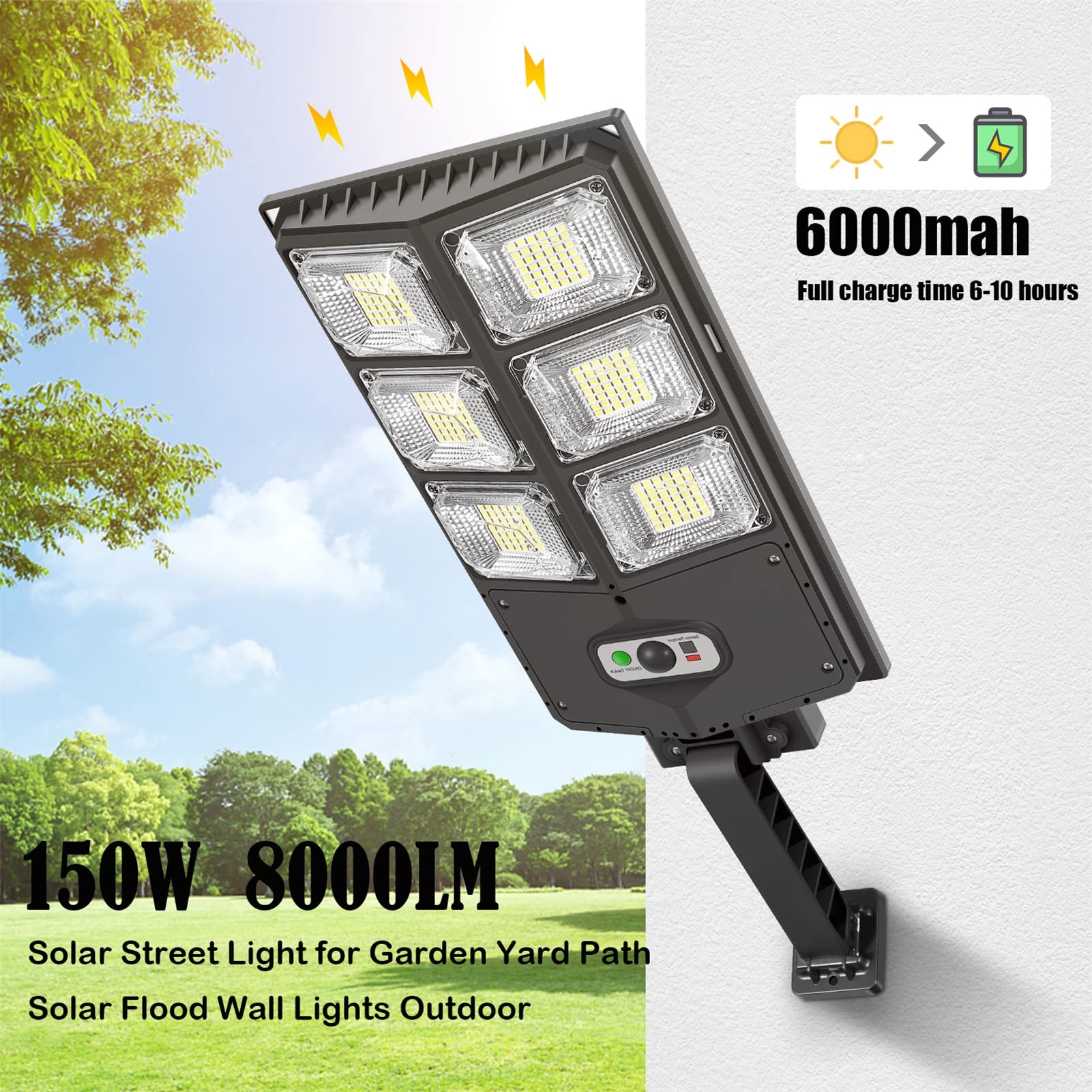 GORLDE 150W Solar Lights Outdoor, 8000LM LED Flood Lights with Motion Sensor & Remote, 3 Modes, Waterproof for Yard, Garden, Path (2PCS)