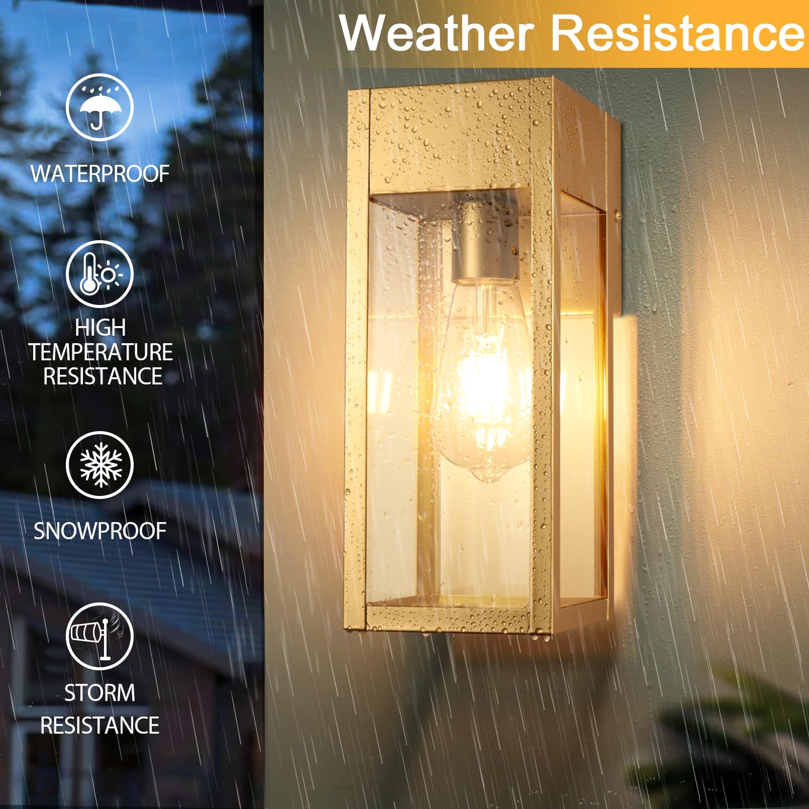 OYKYOHEI Outdoor Wall Sconce with GFCI Outlet, Waterproof Gold Lantern Light, No Sensor, 1 Pack for Patio, Doorway, Garage