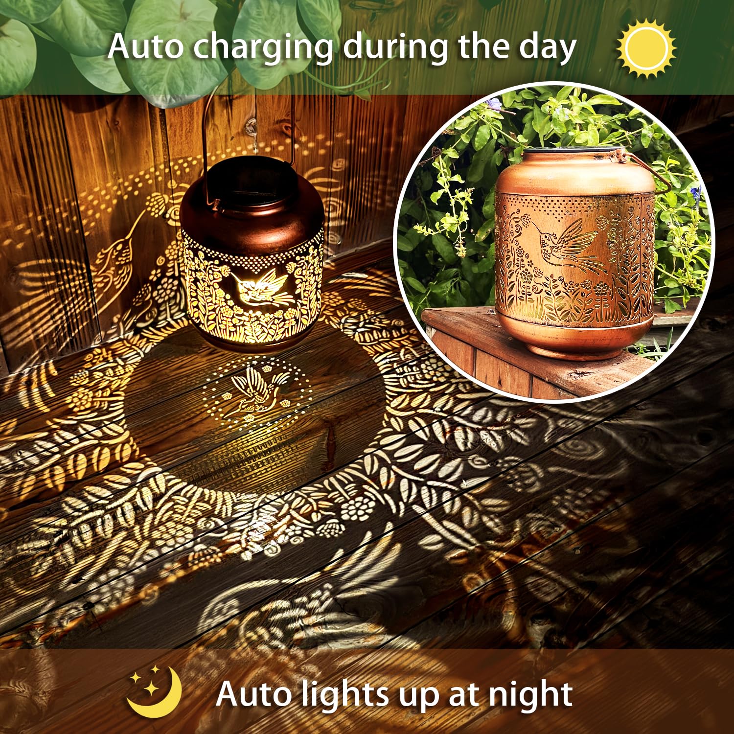 TIGGSY Hummingbird Solar Lantern - Outdoor Waterproof LED Light, Bronze, Model SL-001 for Garden, Yard, Patio Decor