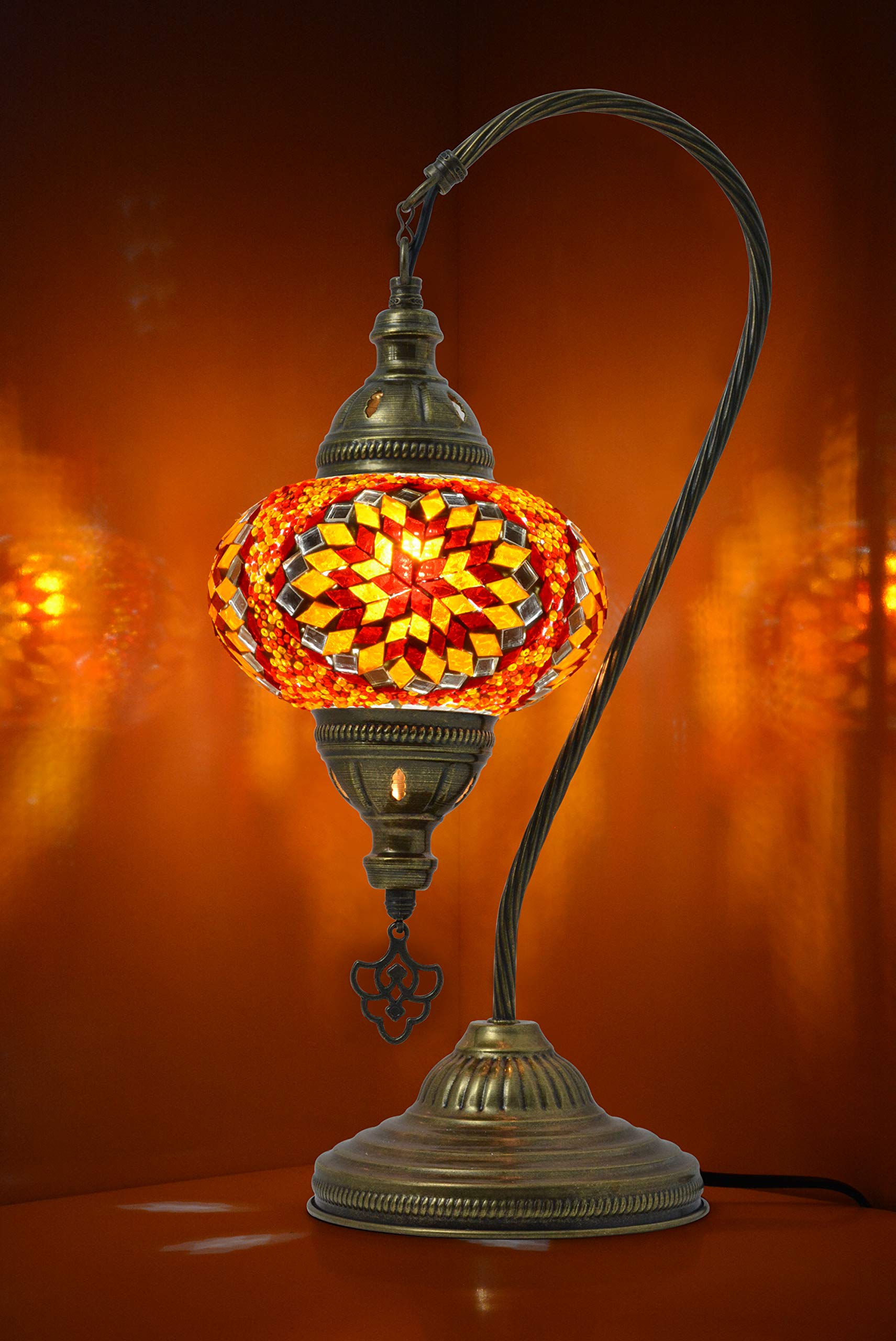 Mozaist Turkish Mosaic Table Lamp, Swan Neck Design, Vintage Stained Glass, E12 Socket, Model 76ab70a1, Color B2