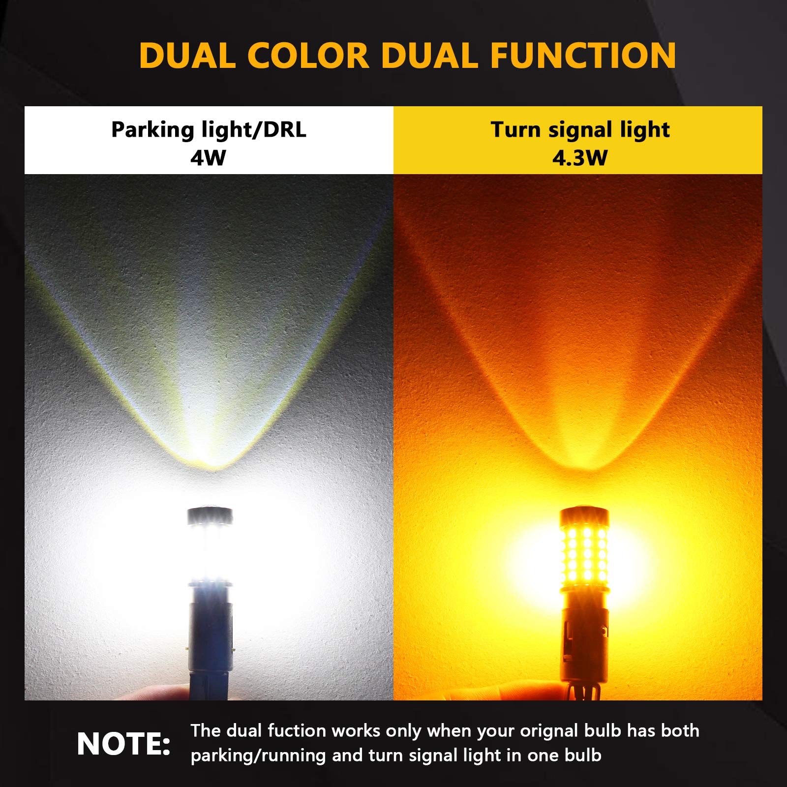 PHINLION 1157 LED Bulbs, Super Bright White Amber Dual Color, Projector for Car Turn Signal Parking Lights