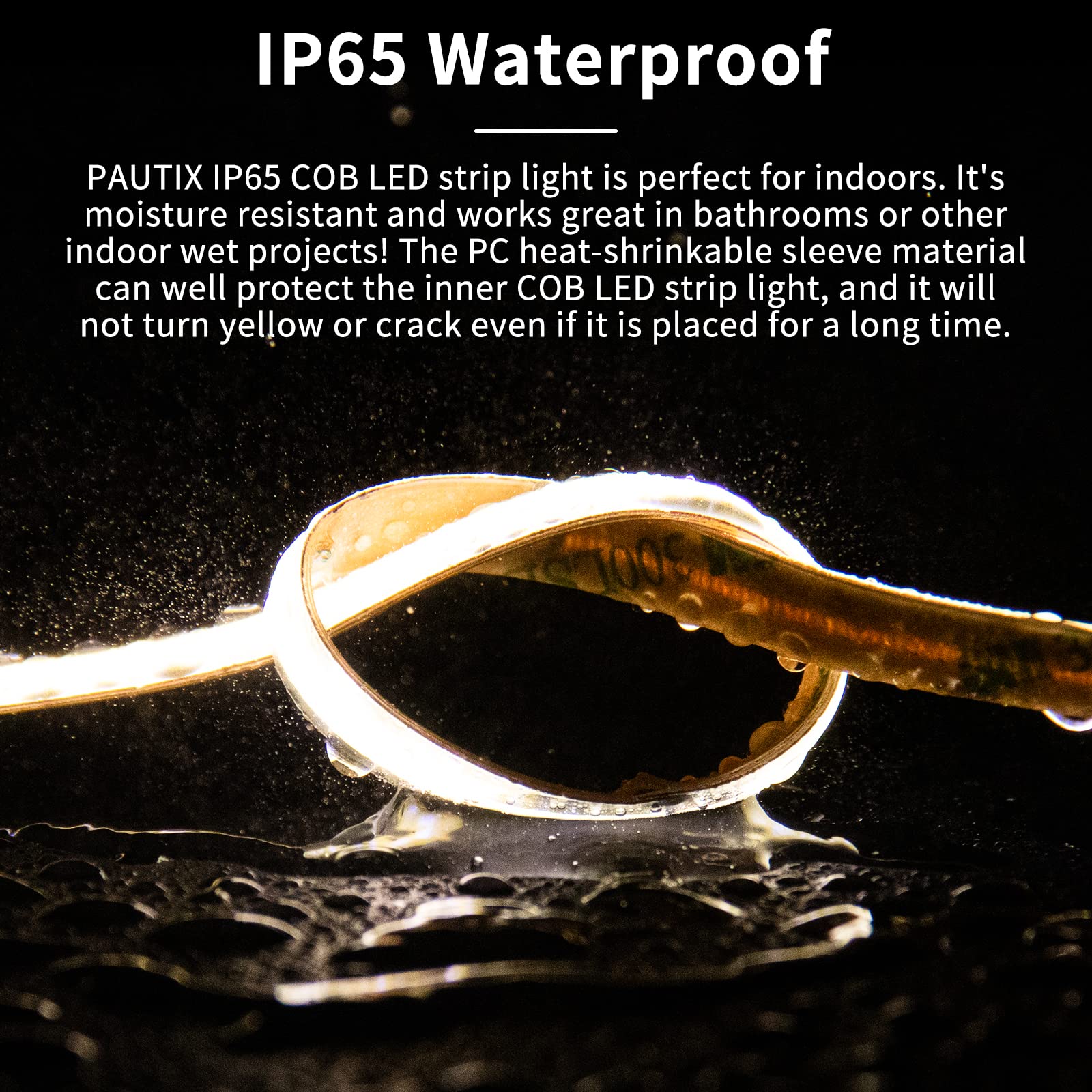 Pautix Cob Led Strip Light Ip65 Waterproof 32.8Ft/10M 5040Leds Natural White 4000K,High Lumen Flexible Cri93+ Led Tape 24V Super