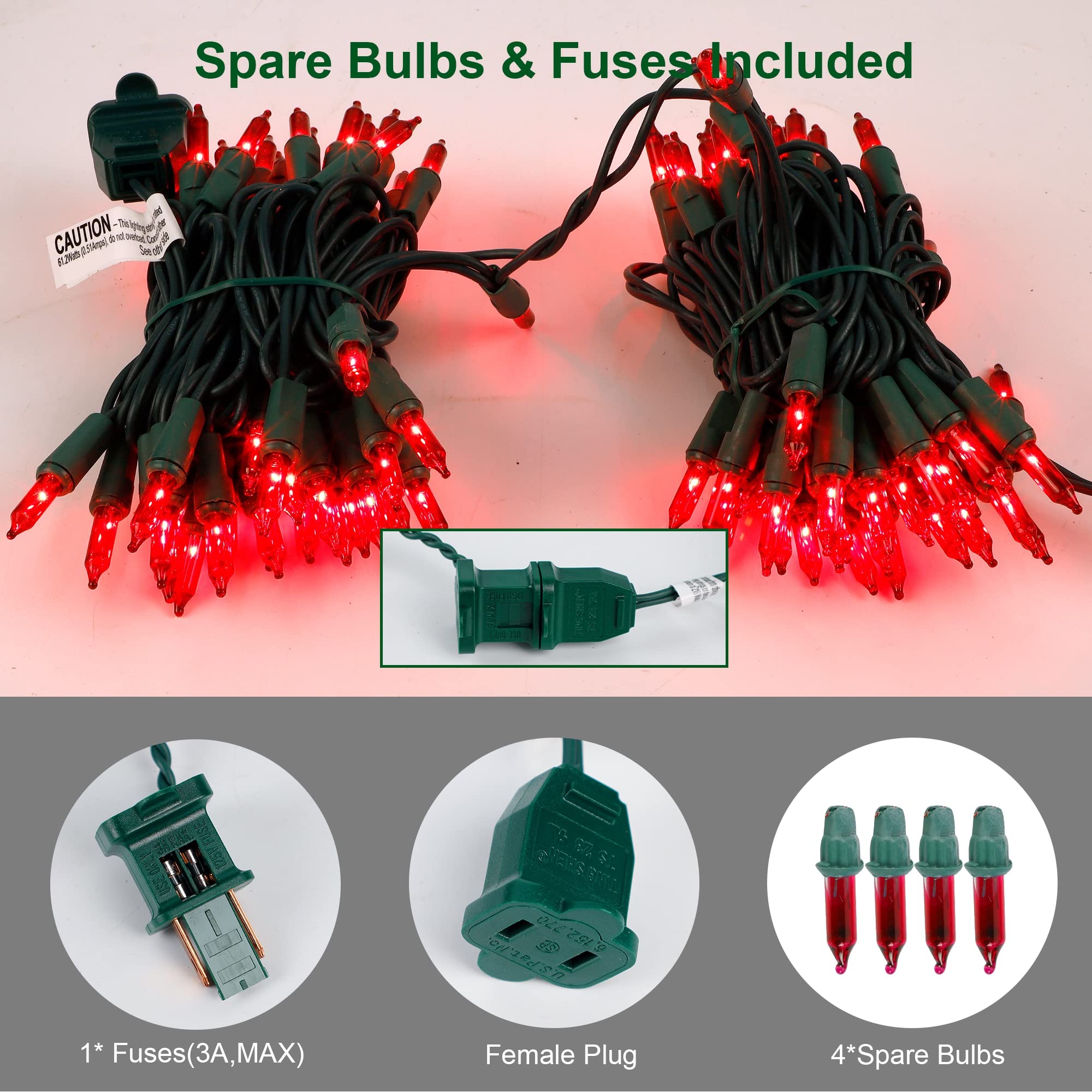 LJLNION Christmas String Lights, 150 Count, 33 FT, Incandescent, Red, UL Certified, Connectable for Indoor/Outdoor Decoration