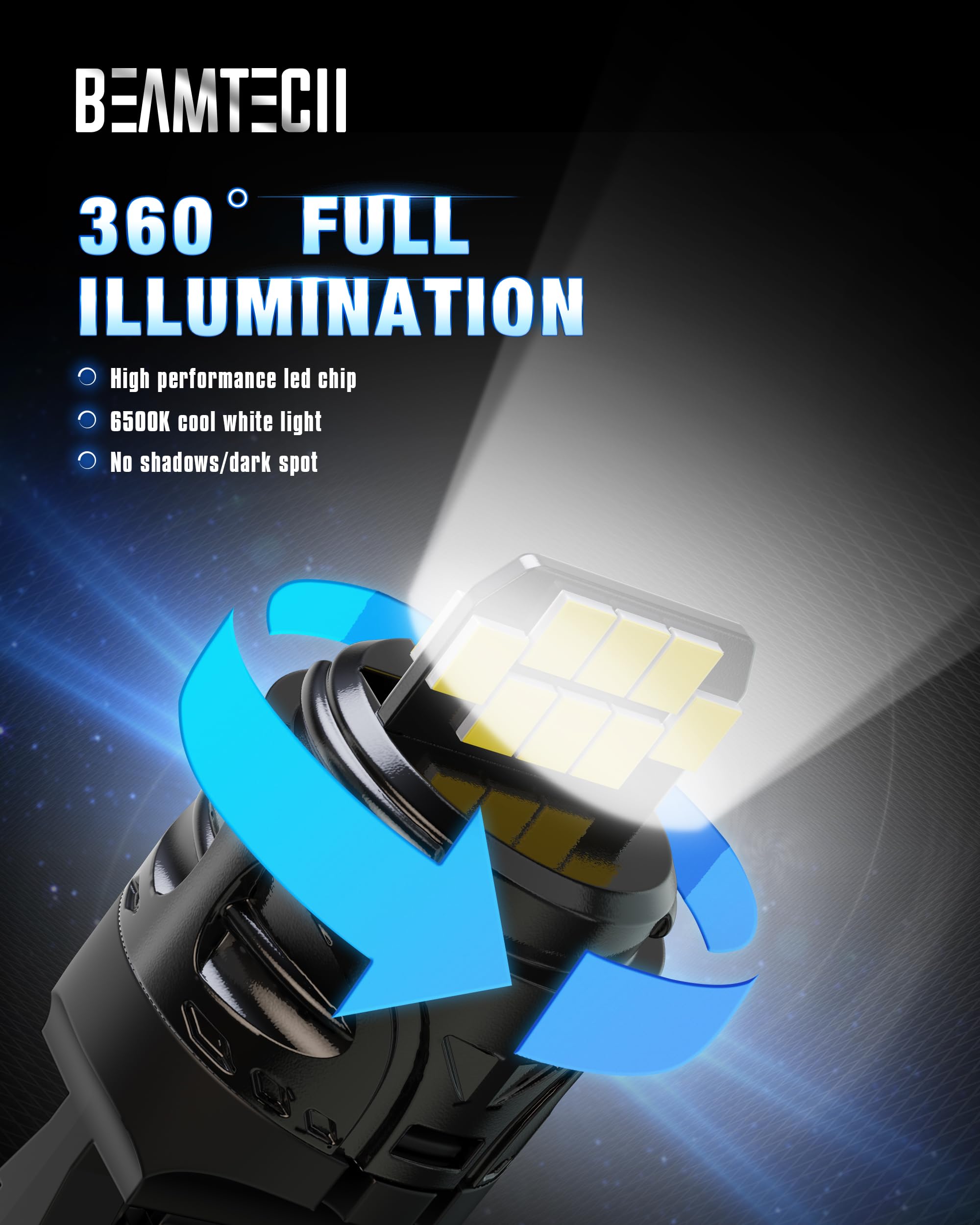 BEAMTECH 7440 7443 LED Bulbs, 6500K White, Super Bright for Reverse Lights, Pack of 2