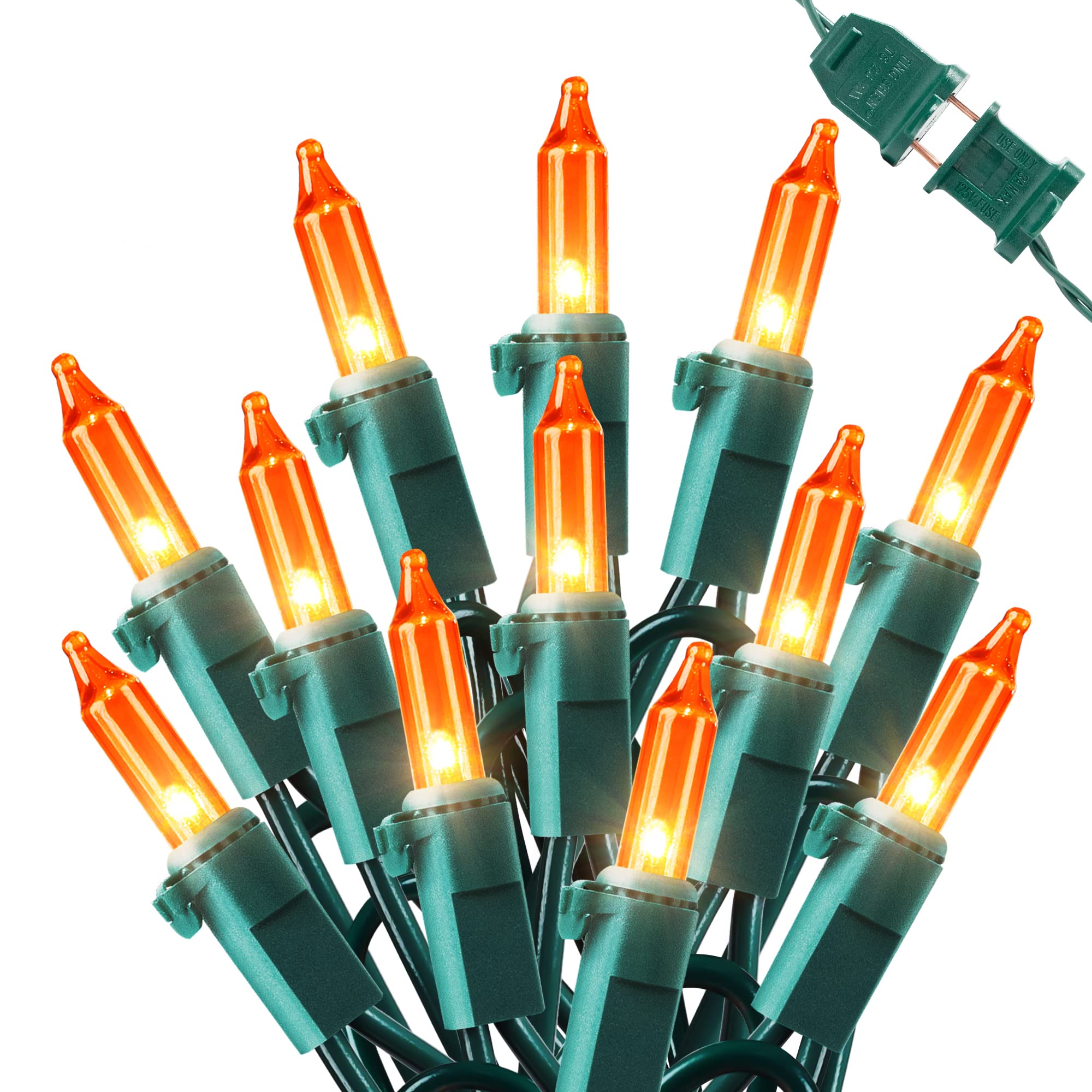 Hopolon Orange Mini String Lights, 2-Pack 50 Count, 13ft, Connectable, Plastic, Ideal for Thanksgiving, Halloween, Christmas Decor