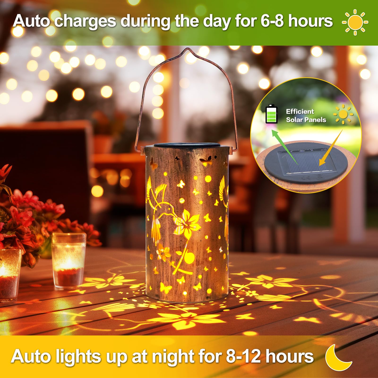 DIBIEECN Solar Lanterns - Hummingbird Metal Waterproof LED Garden Light, Bronze, Model RC-DL1004, Perfect for Outdoor Decor and Gifts