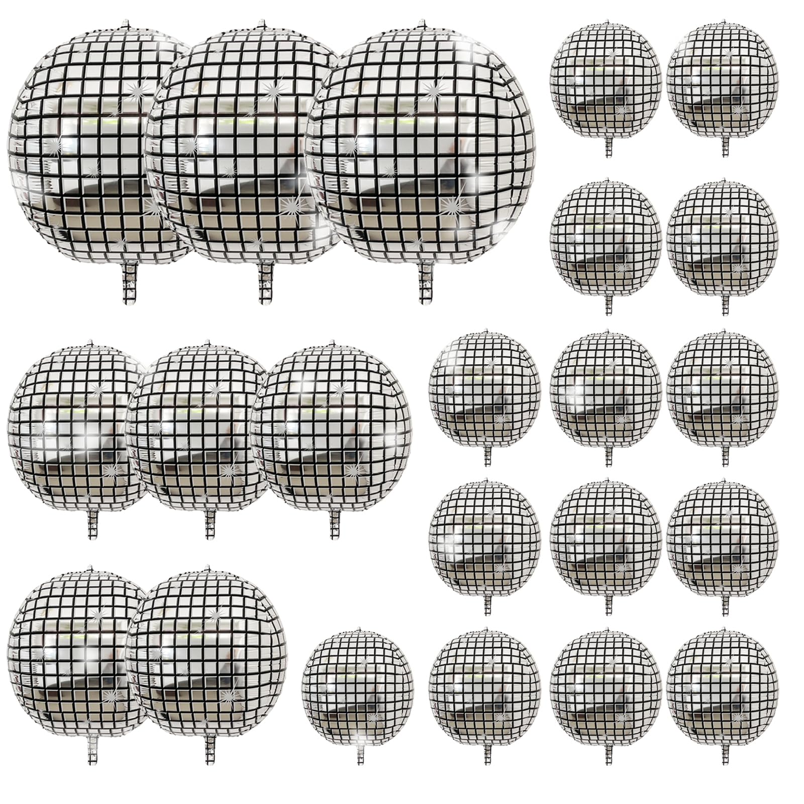 22Pcs Disco Ball Balloons Different Sizes- 4D Large Disco Balloons 32    22    10 Inch Metallic Silver Disco Balloons for 70s 80