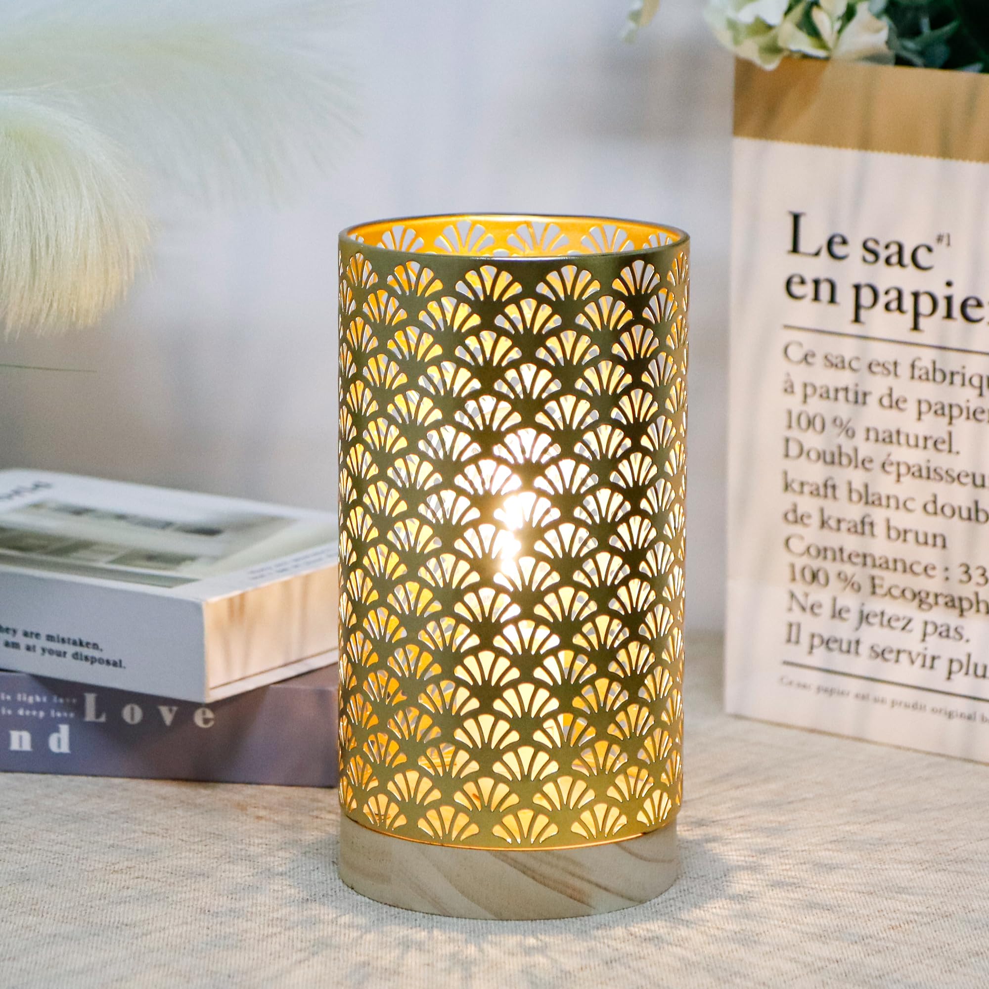 Jhy Design Metal Battery Powered Lamp 9''H Medium Cordless Table Lamp With 6-Hours Timer Modern Lamp For Weddings Party Patio Ga