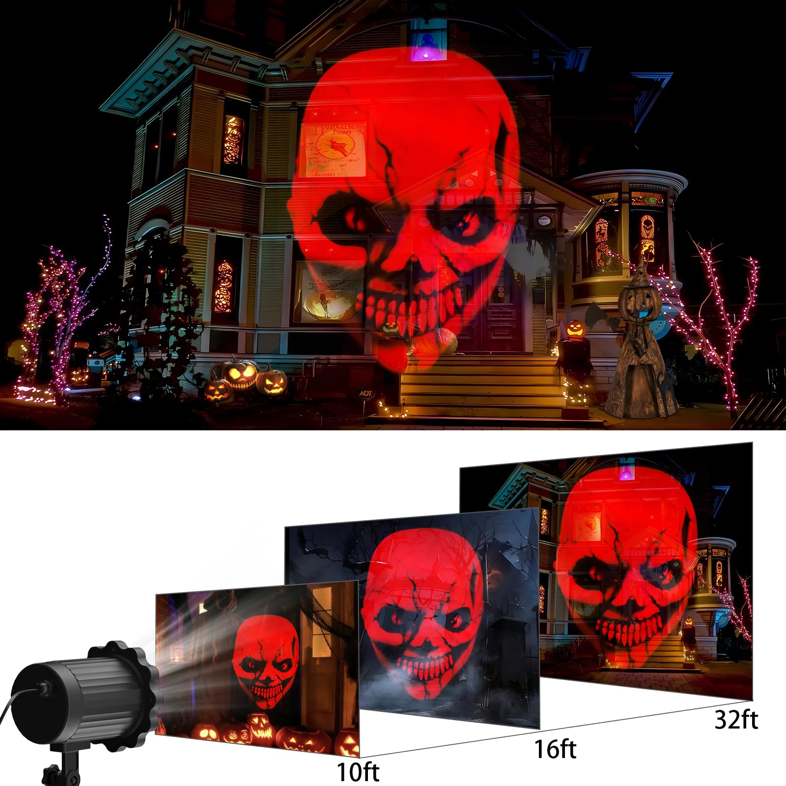 Nagudenfo Halloween Projector Lights - 3D Dynamic Red Skull, Waterproof for Indoor/Outdoor Use, Perfect Halloween Decor