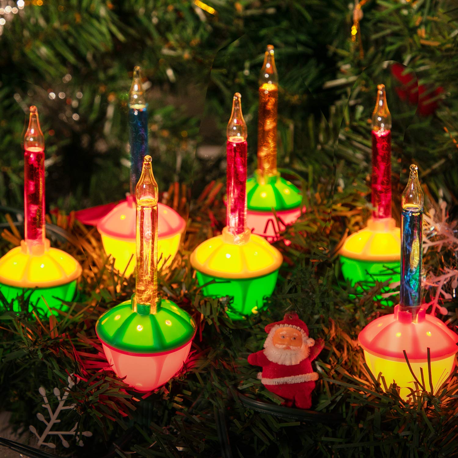 Multicolor Christmas Bubble Lights with 7 Clear Bulbs, UL Listed for Holiday Christmas Celebrations Lighting, Green Wire