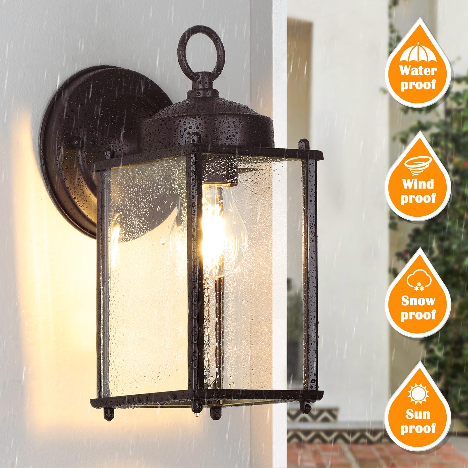 Matameye Outdoor Wall Lantern, Exterior Waterproof Wall Sconce Light Fixtures, Dark Chocolate Front Door Wall Lighting, Anti-Rus