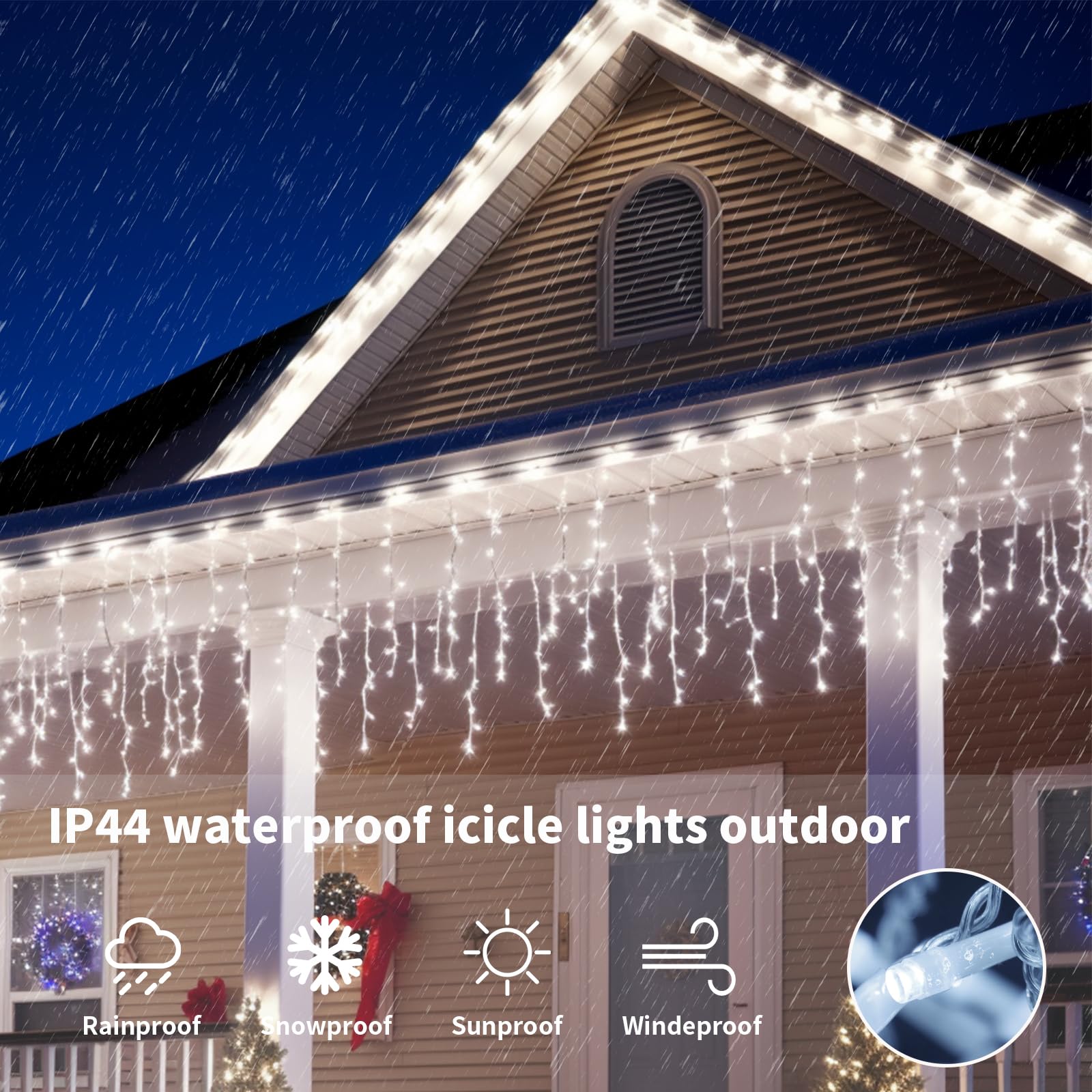 Icicle Lights Outdoor, 75.5 Ft 600 Led Christmas Lights With 120 Drops, 8 Modes Plug-In String Lights Waterproof With Remote Tim