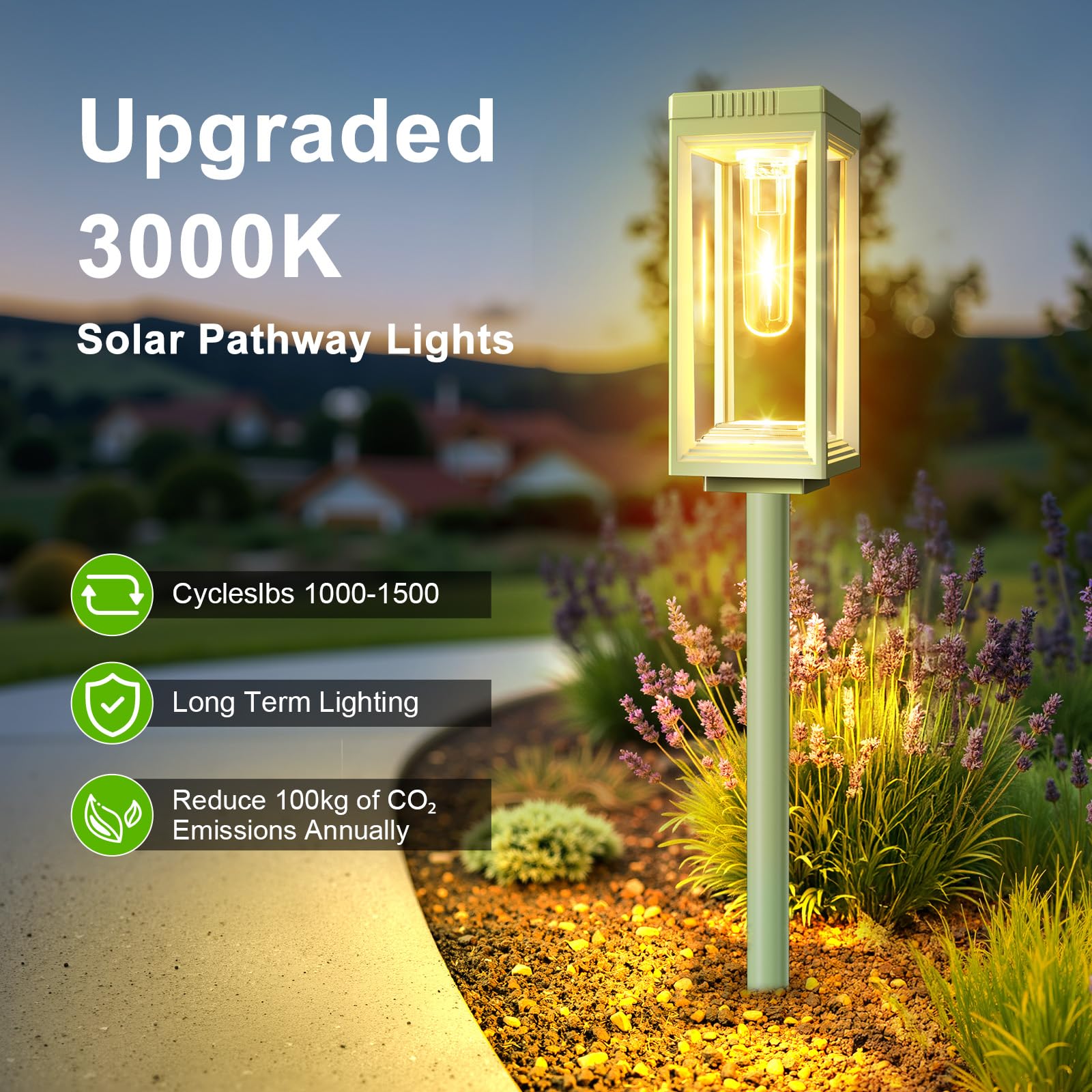 Solar Pathway Lights Outdoor  6 Pack Solar Lights Waterproof  Auto On/Off  15+ Hours Runtime  Lighting For Garden Outside Yard Driveway Landscape Path Patio  Warm White-Green Shell