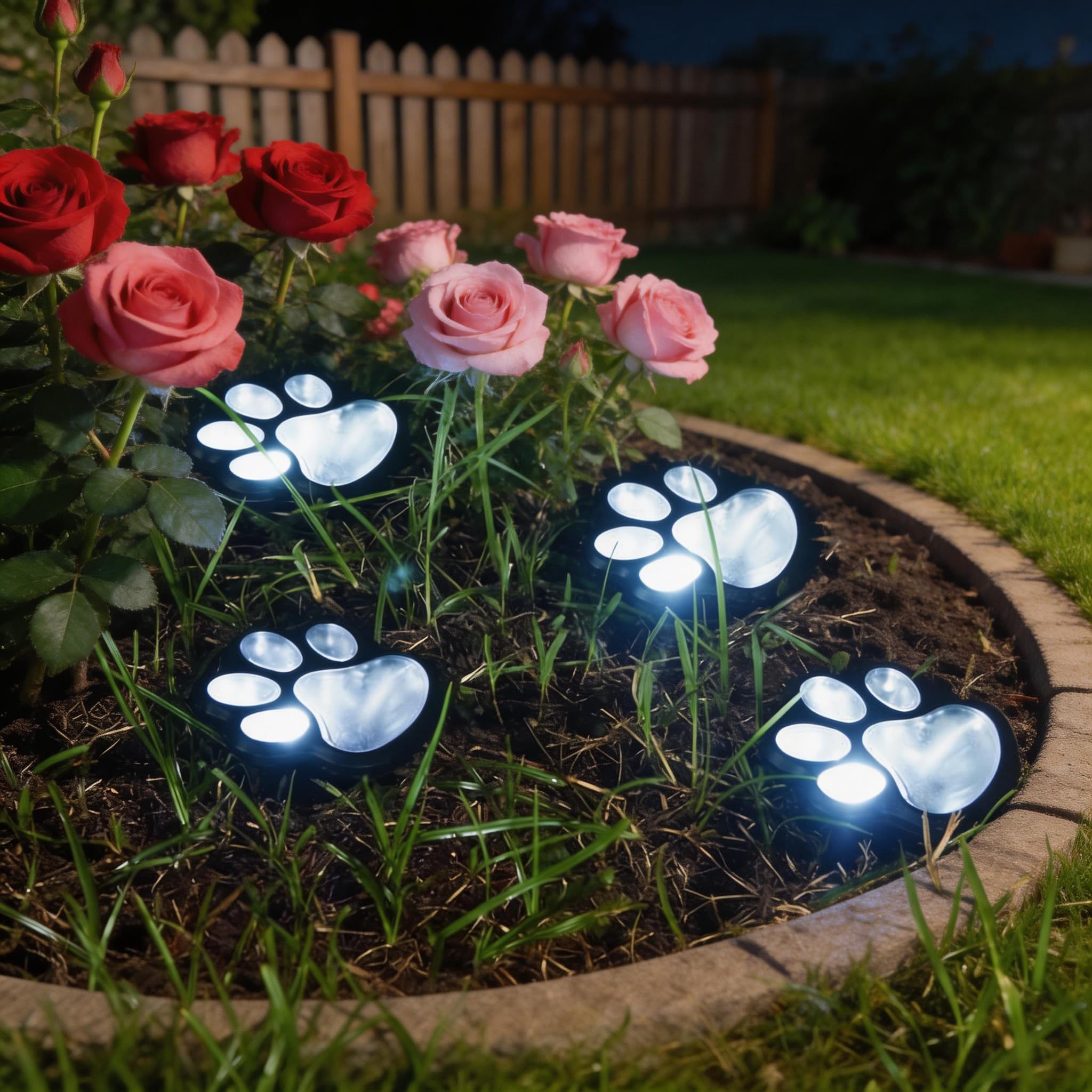 Nestinmay 6 Pack Solar Powered Paw Print Garden Lights, Outdoor Waterproof Animal Footprint Decorative Lawn Lights, (White)