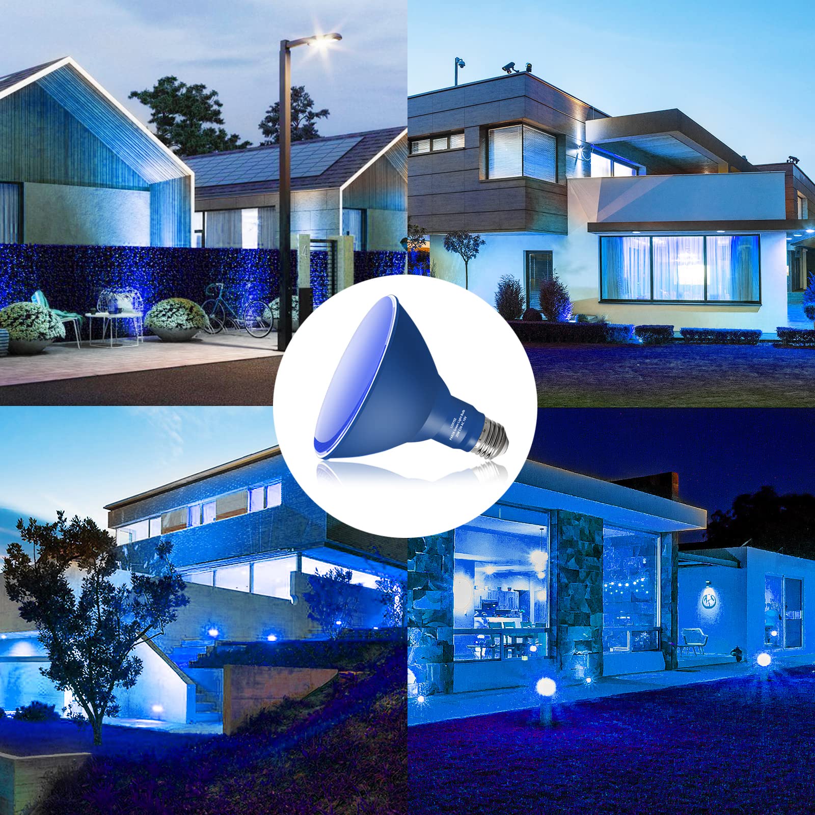 LOXYEE PAR38 Flood Light Bulb, Dimmable, E26 Base, 2 Pack, Blue, Outdoor, 20W Replace to 200W